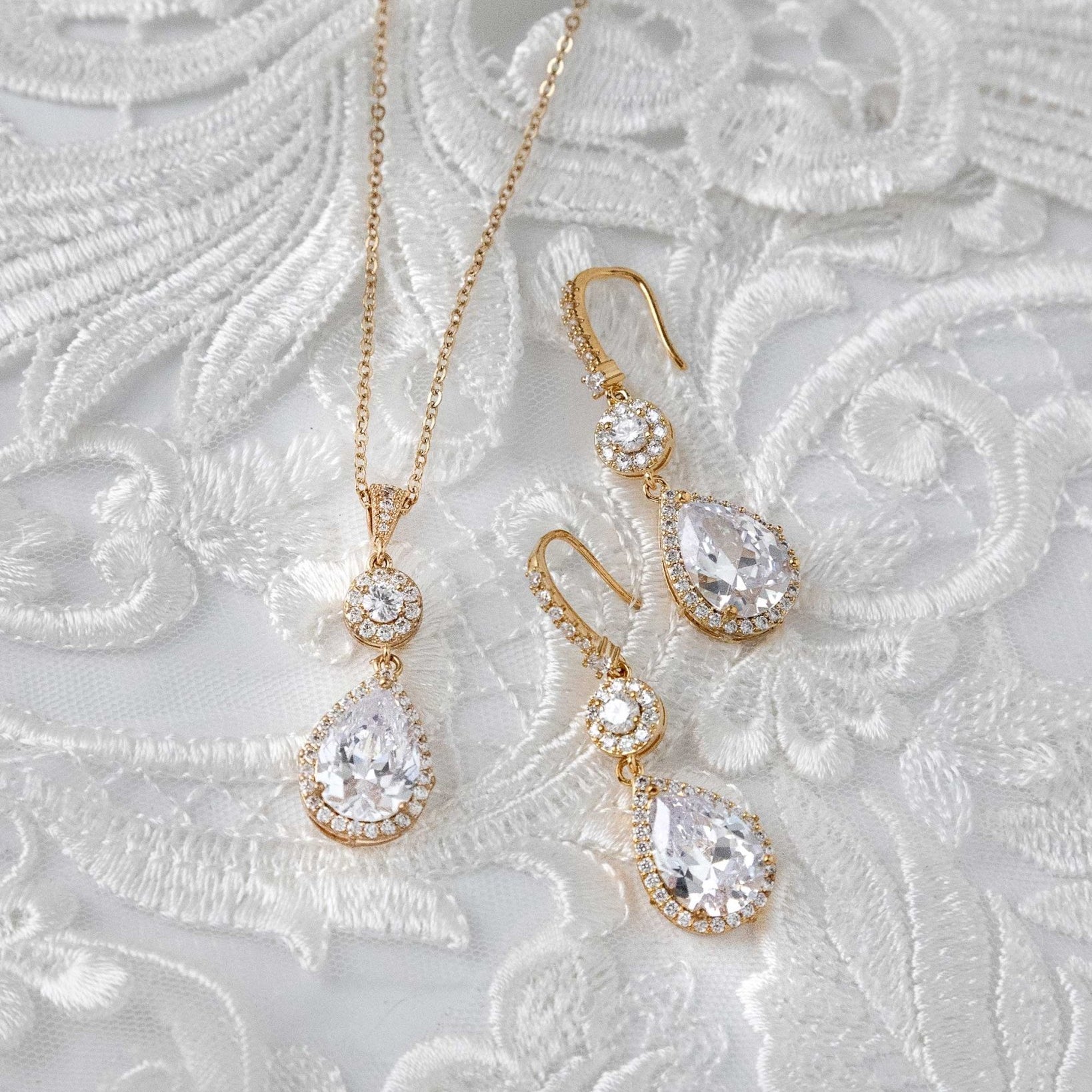 Pear Drop Hook Earrings and Pendant Necklace - Necklace Set - Cassandra Lynne