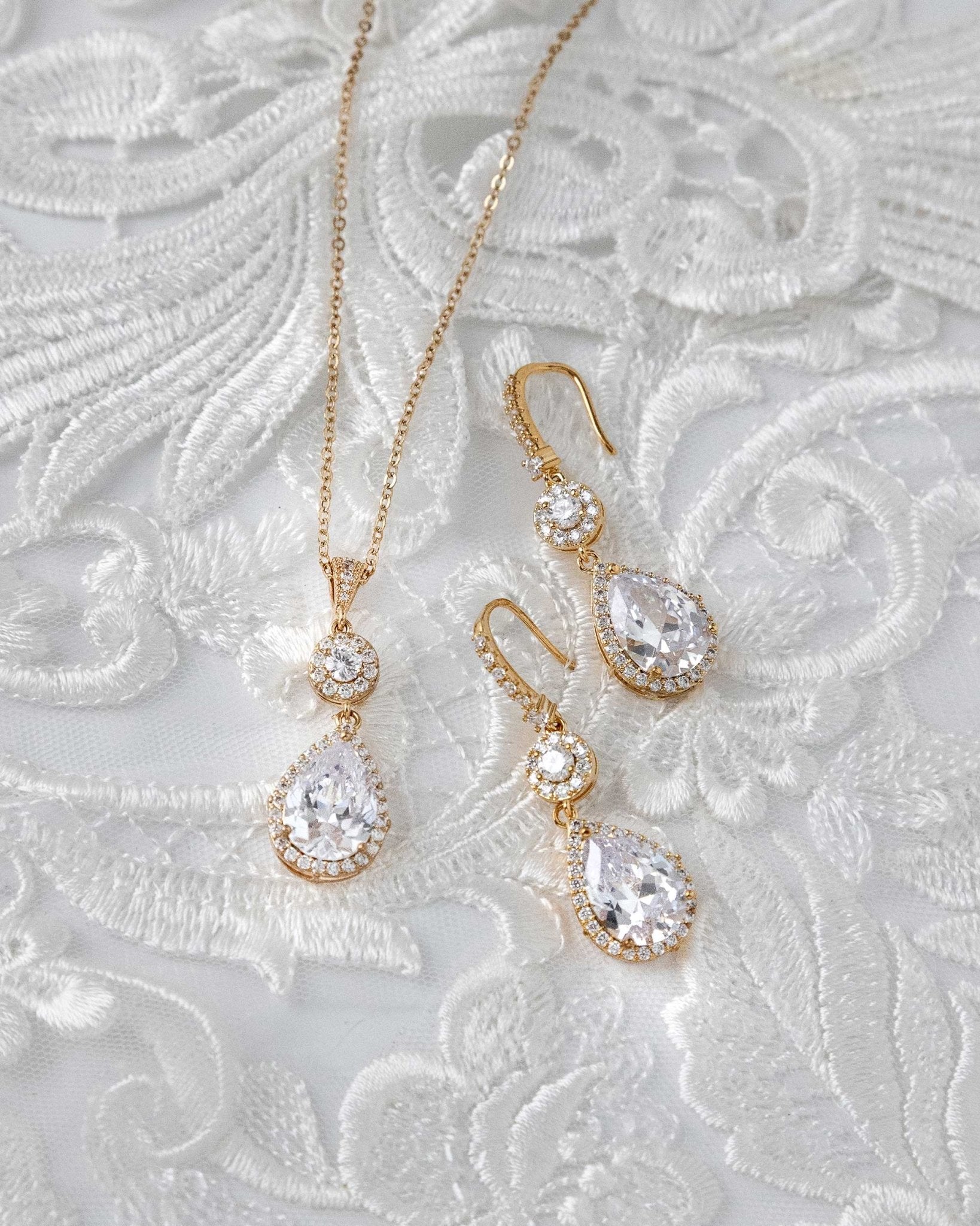 Pear Drop Hook Earrings and Pendant Necklace - Necklace Set - Cassandra Lynne