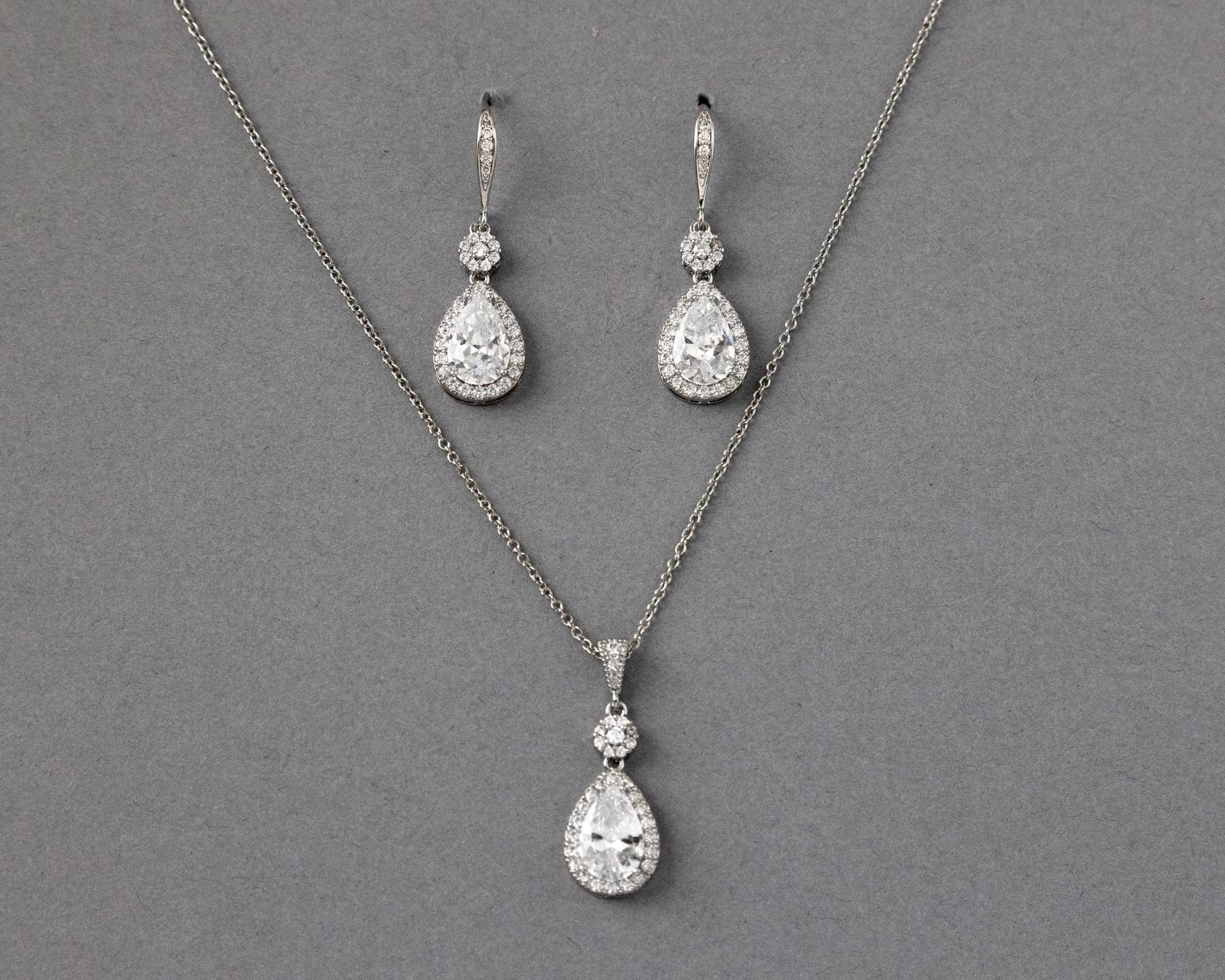 Pear Drop Hook Earrings and Pendant Necklace - Necklace Set - Cassandra Lynne