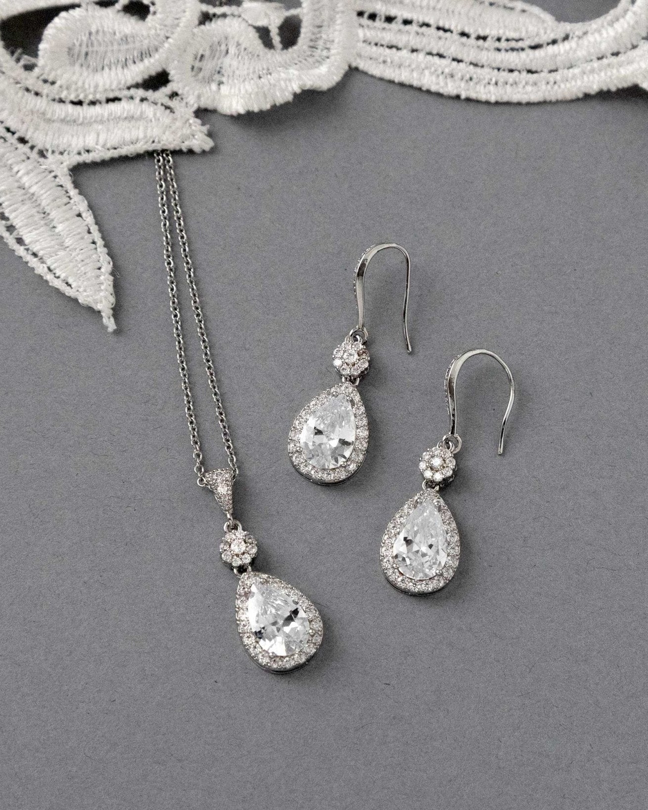 Pear Drop Hook Earrings and Pendant Necklace - Necklace Set - Cassandra Lynne