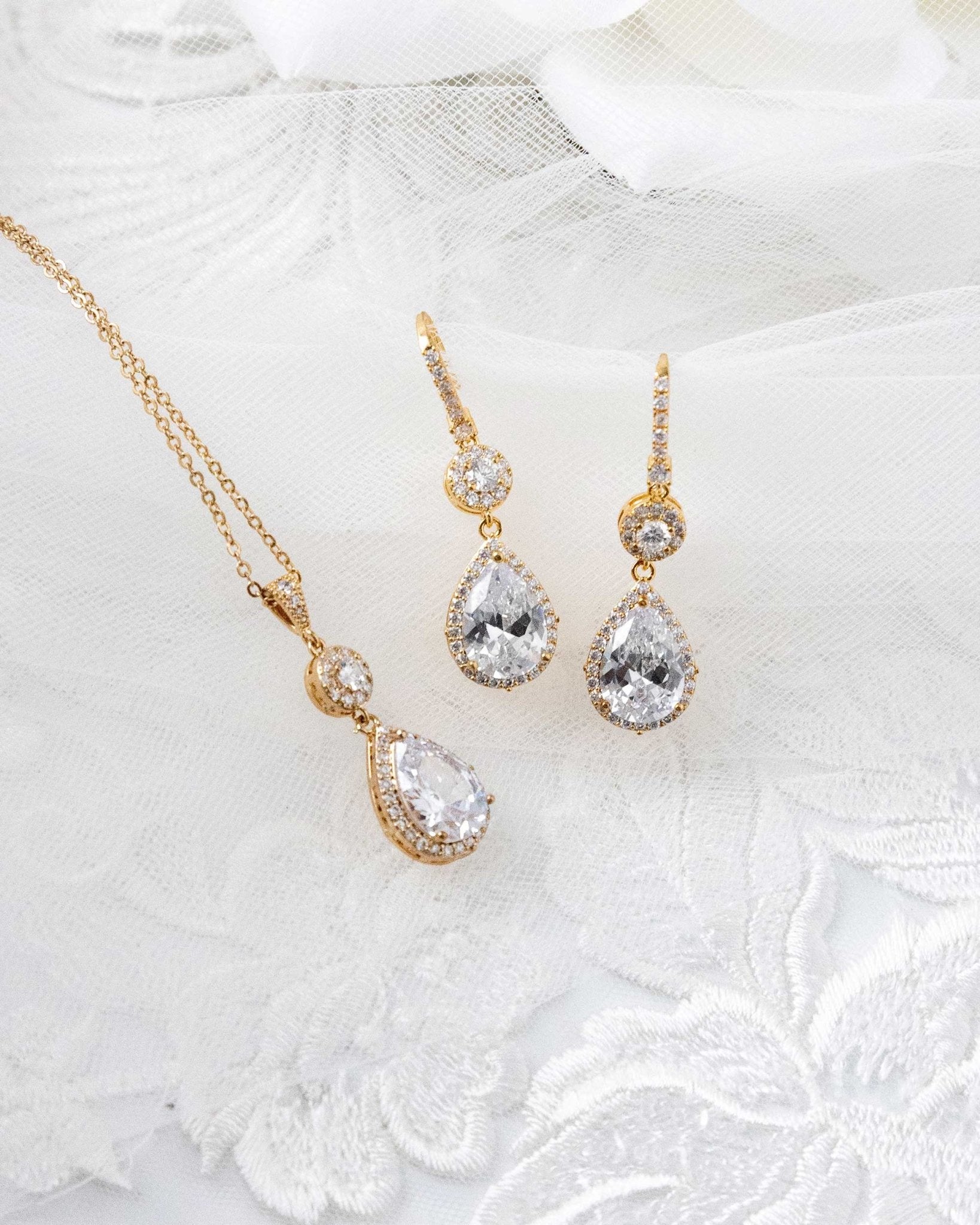 Pear Drop Hook Earrings and Pendant Necklace - Necklace Set - Cassandra Lynne