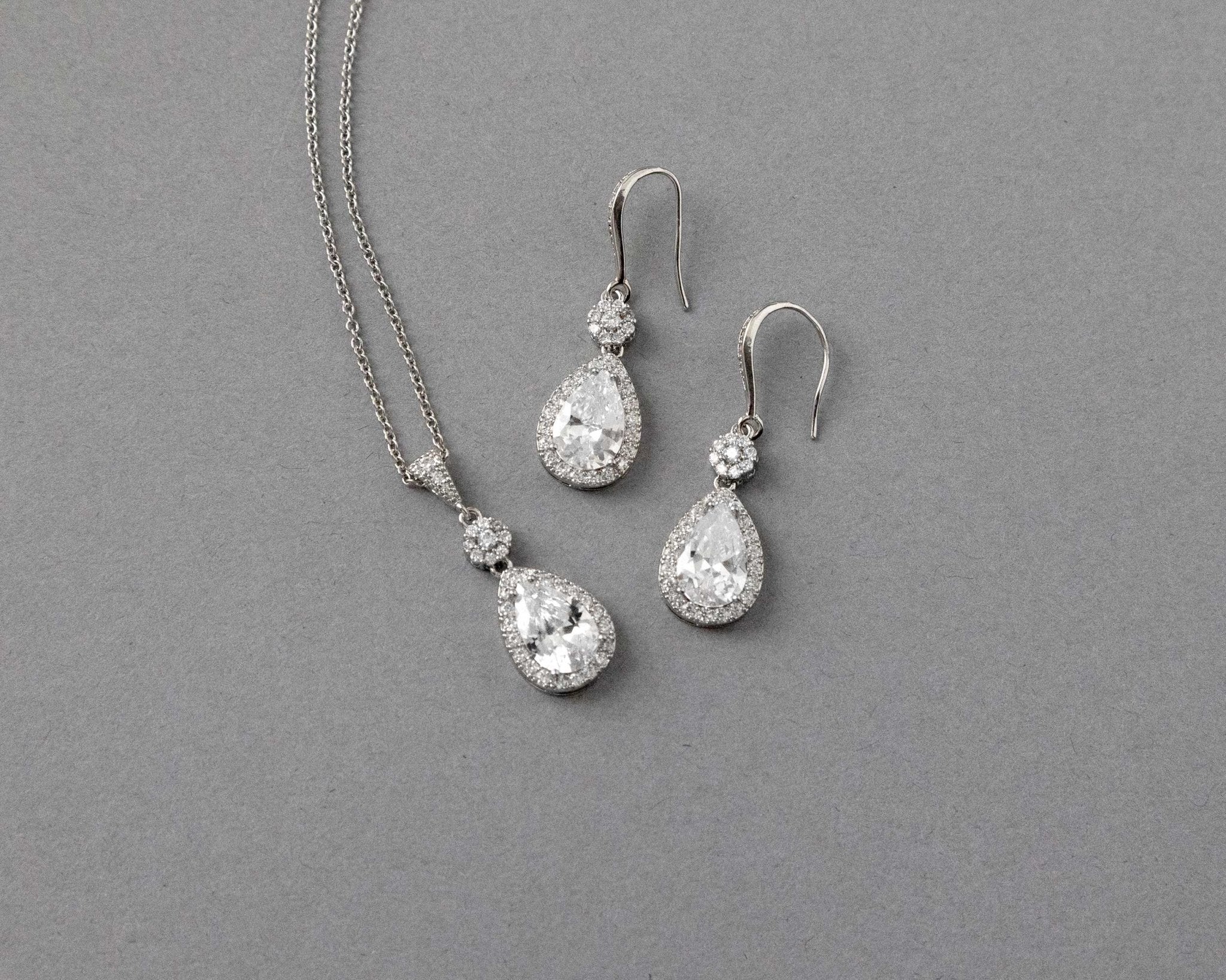 Pear Drop Hook Earrings and Pendant Necklace - Necklace Set - Cassandra Lynne