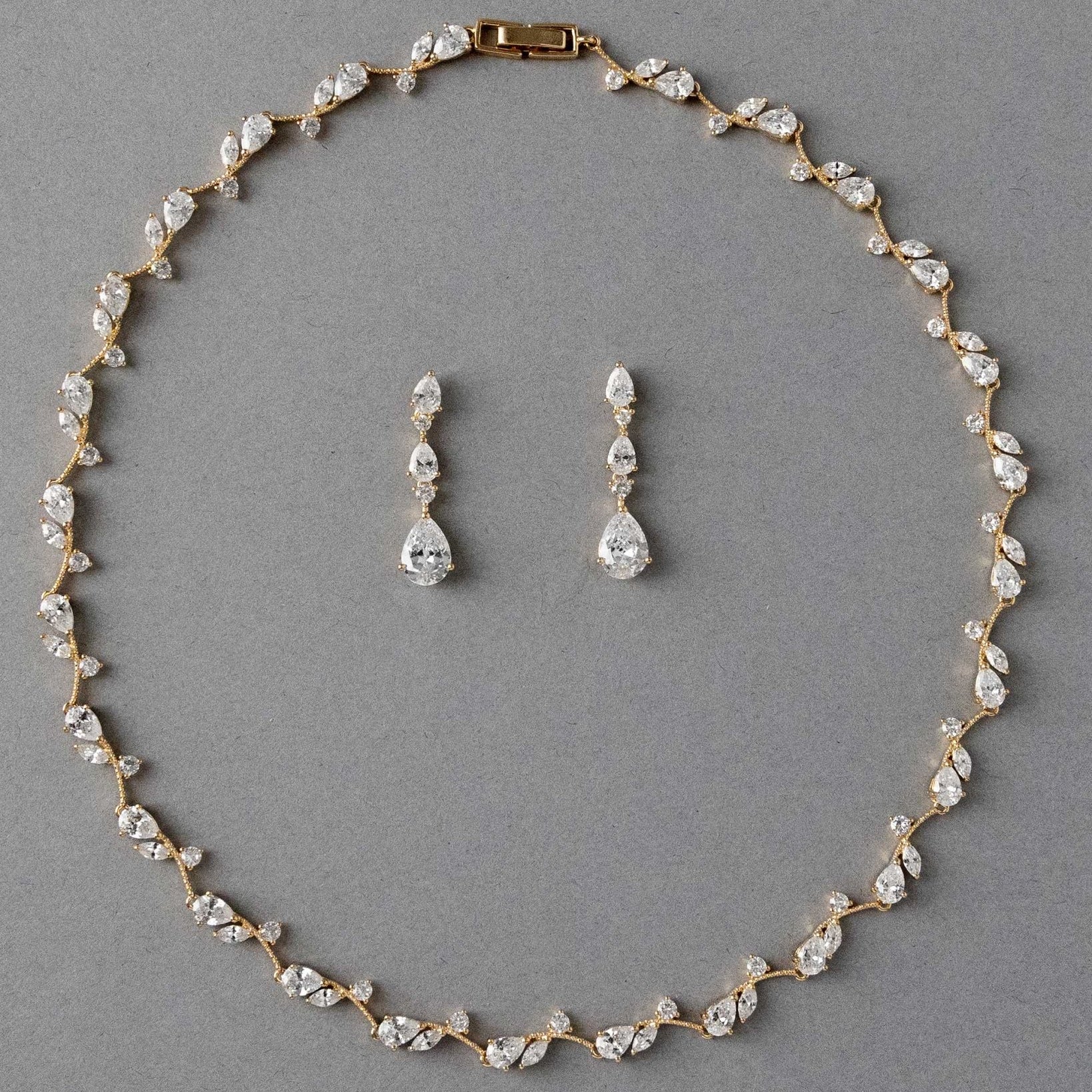 Pear Flower Buds Linked CZ Necklace and Earrings - Necklace Set - Cassandra Lynne