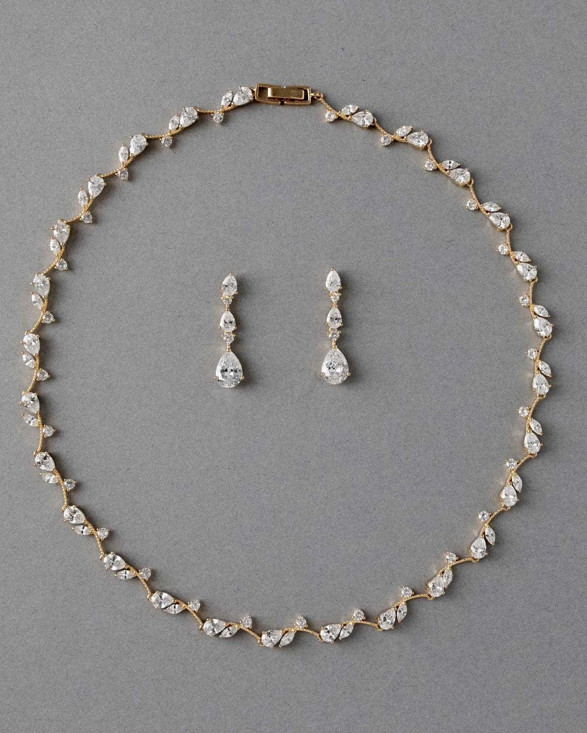 Pear Flower Buds Linked CZ Necklace and Earrings - Necklace Set - Cassandra Lynne