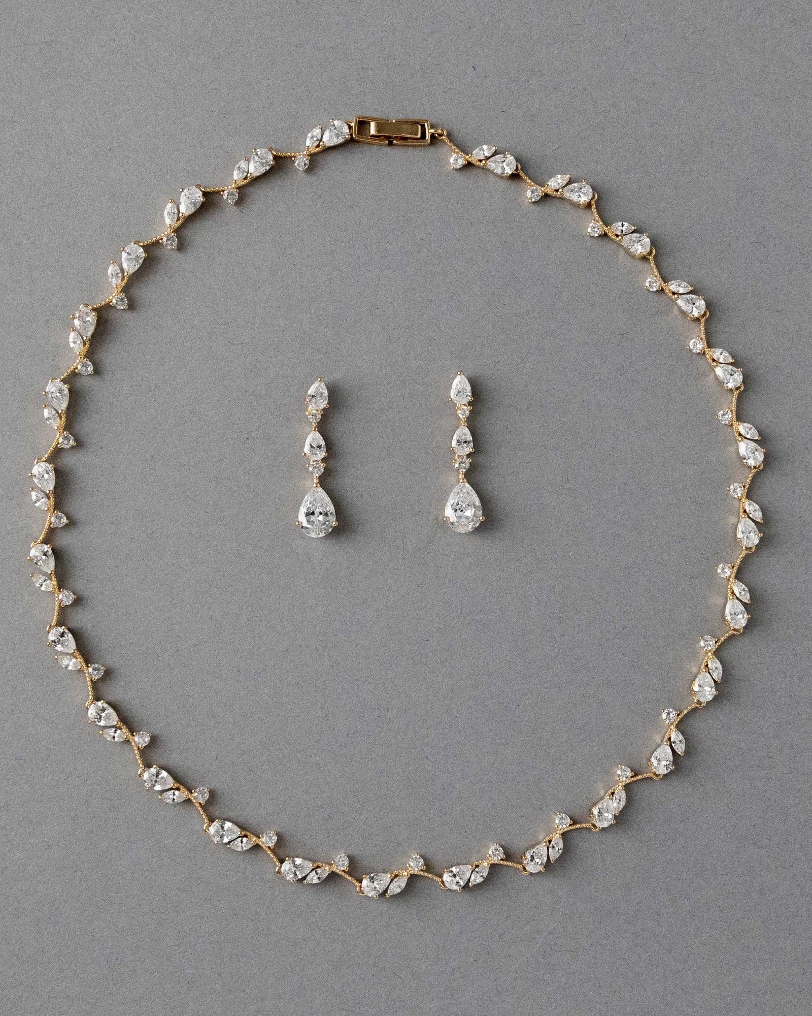 Pear Flower Buds Linked CZ Necklace and Earrings - Necklace Set - Cassandra Lynne
