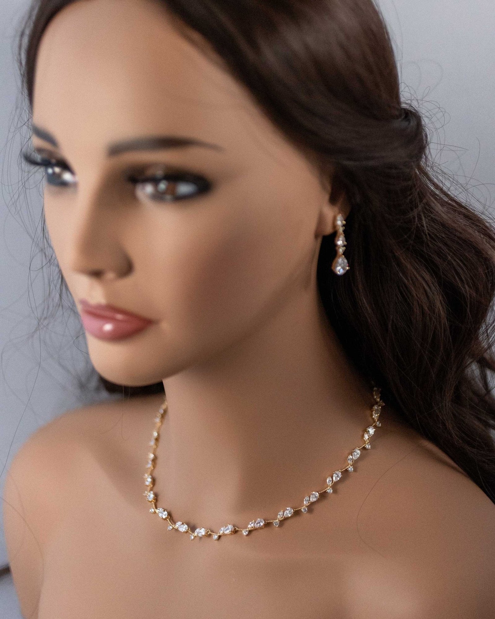 Pear Flower Buds Linked CZ Necklace and Earrings - Necklace Set - Cassandra Lynne