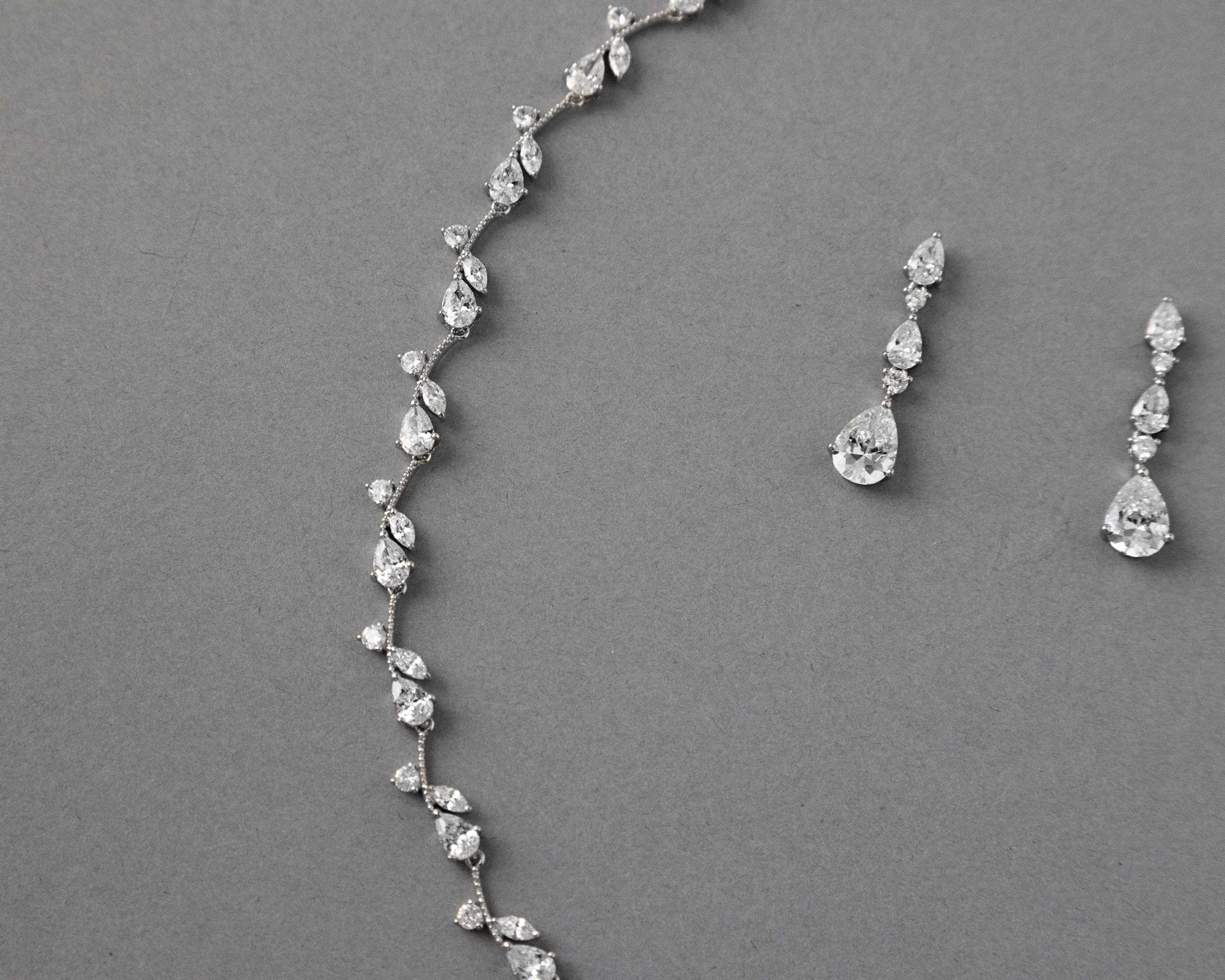 Pear Flower Buds Linked CZ Necklace and Earrings - Necklace Set - Cassandra Lynne