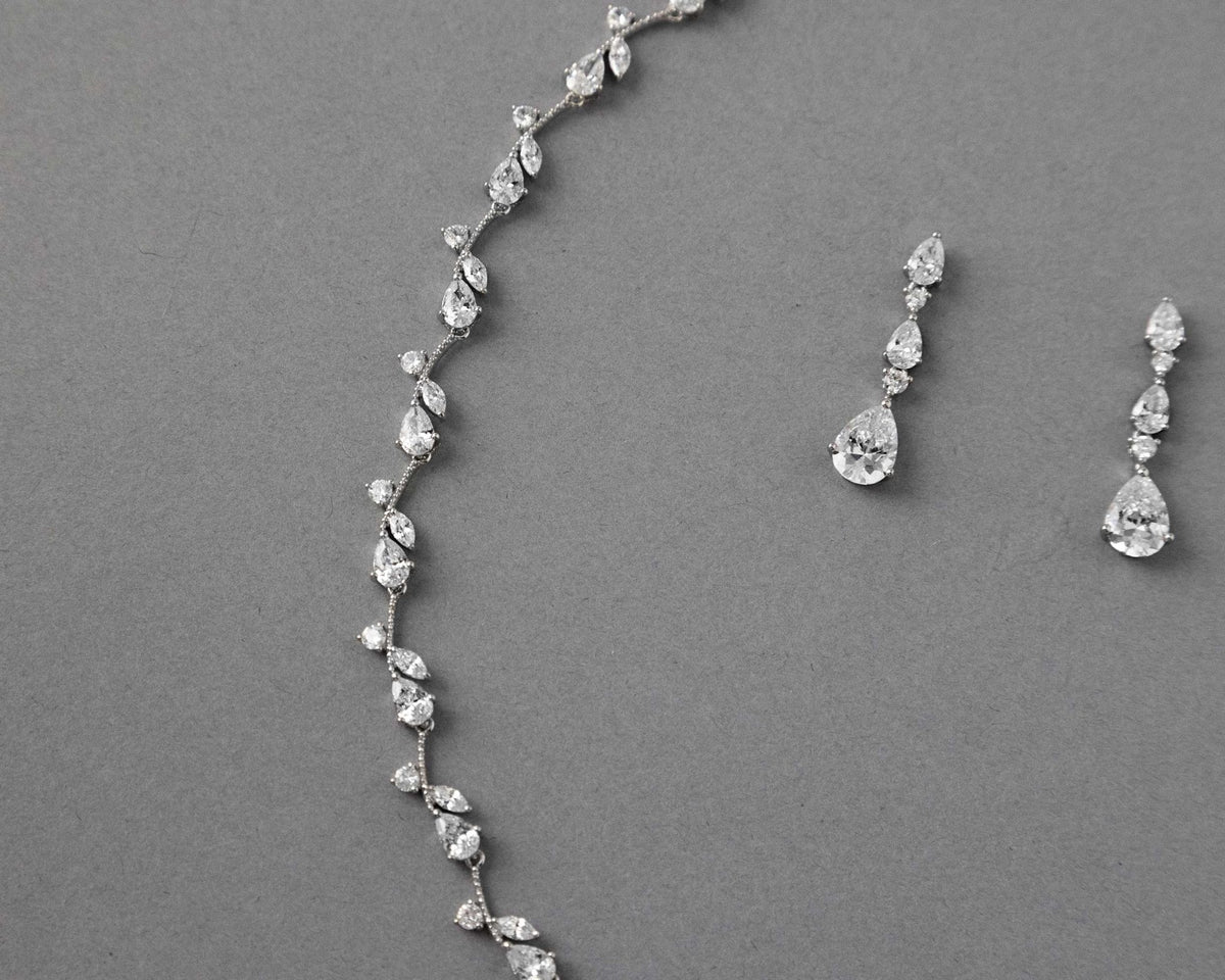 Pear Flower Buds Linked CZ Necklace and Earrings - Necklace Set - Cassandra Lynne