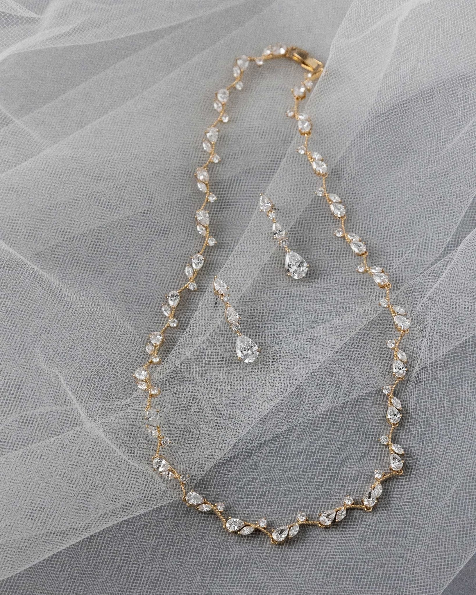 Pear Flower Buds Linked CZ Necklace and Earrings - Necklace Set - Cassandra Lynne