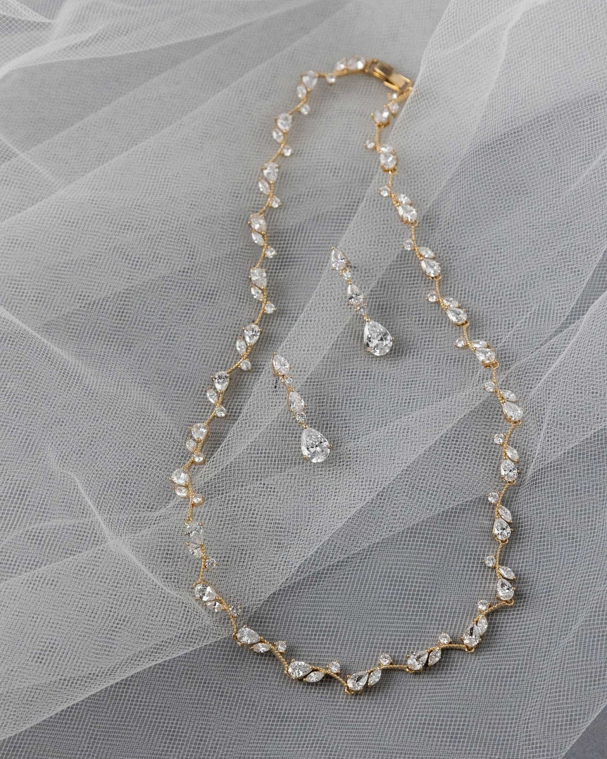 Pear Flower Buds Linked CZ Necklace and Earrings - Necklace Set - Cassandra Lynne