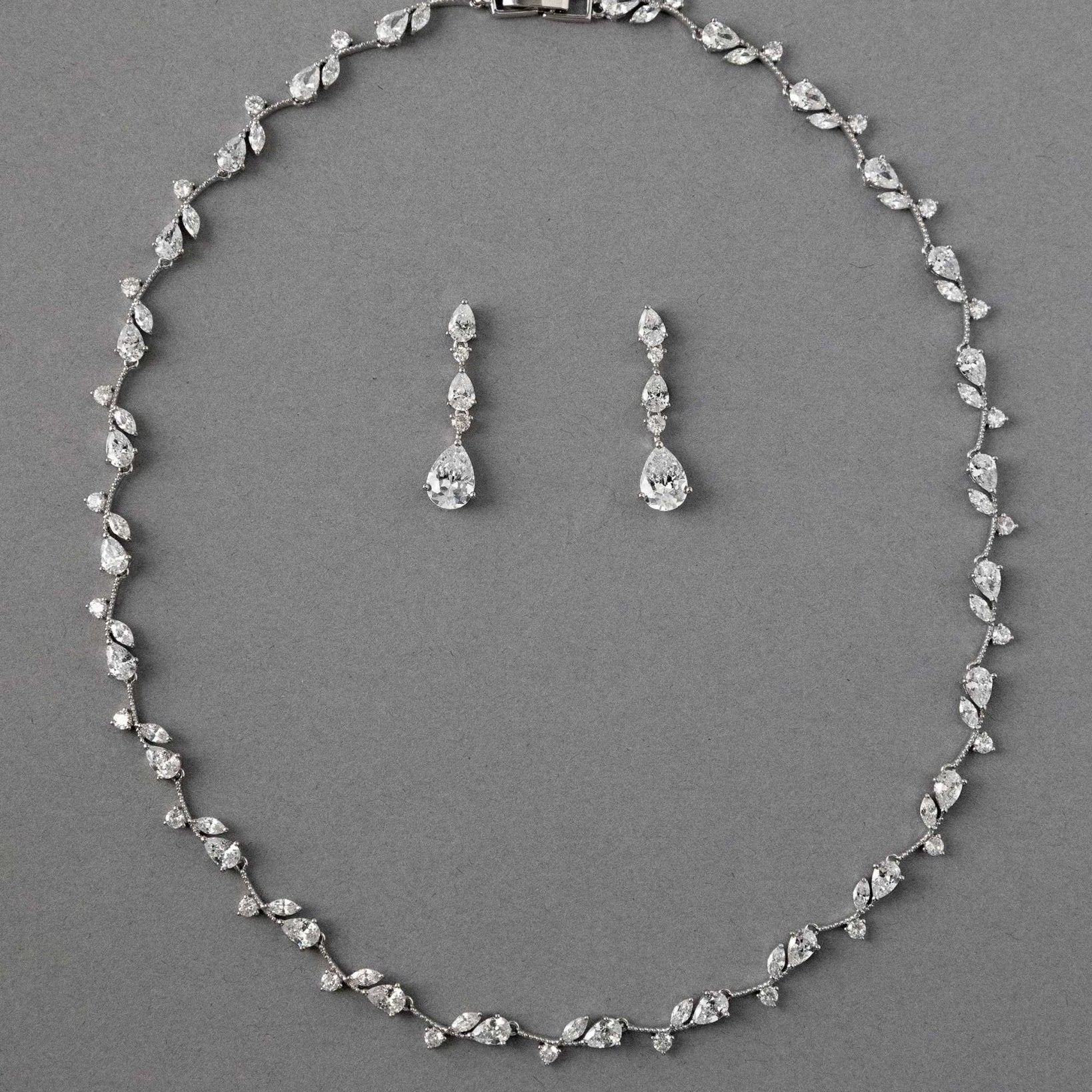 Pear Flower Buds Linked CZ Necklace and Earrings - Necklace Set - Cassandra Lynne