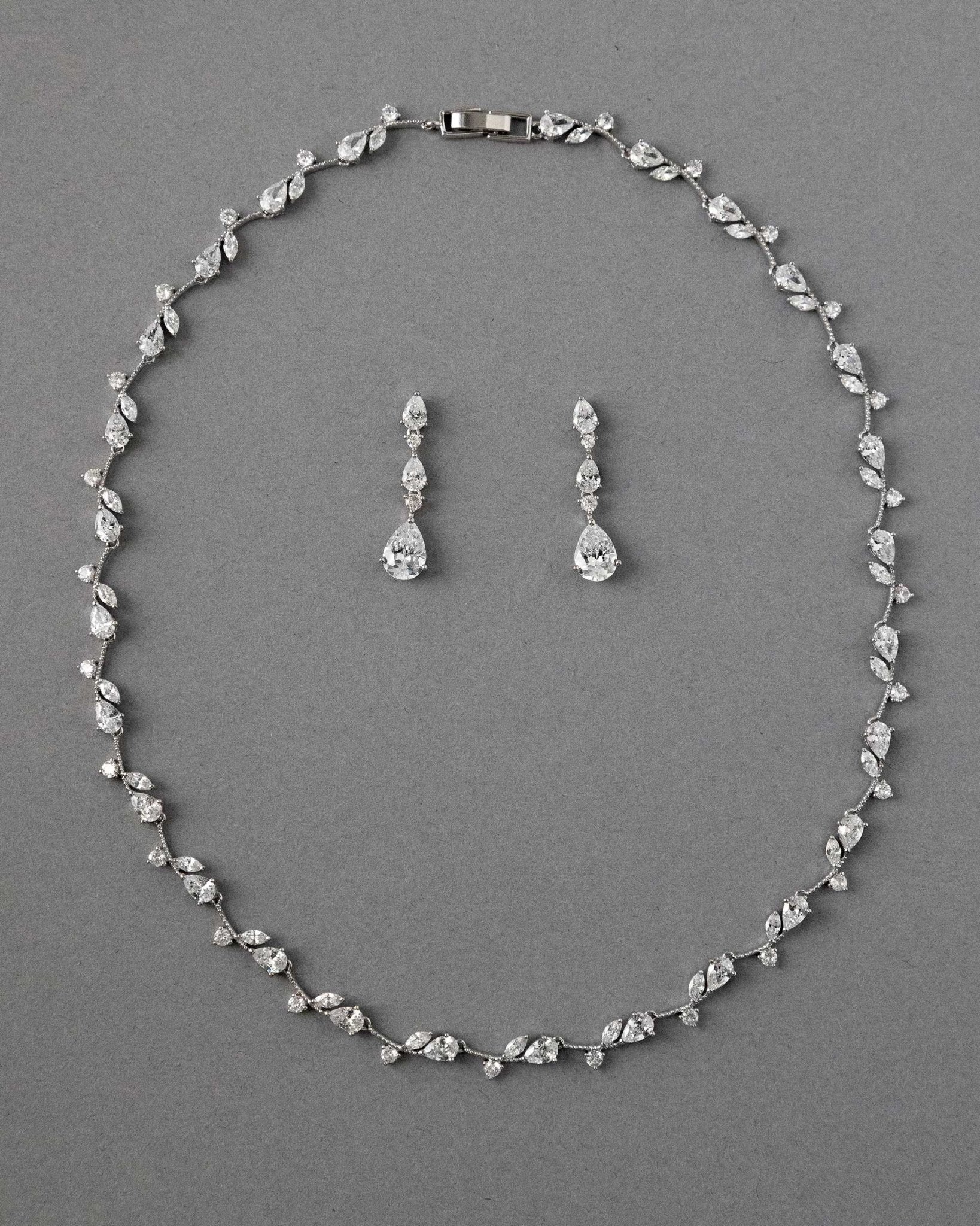 Pear Flower Buds Linked CZ Necklace and Earrings - Necklace Set - Cassandra Lynne