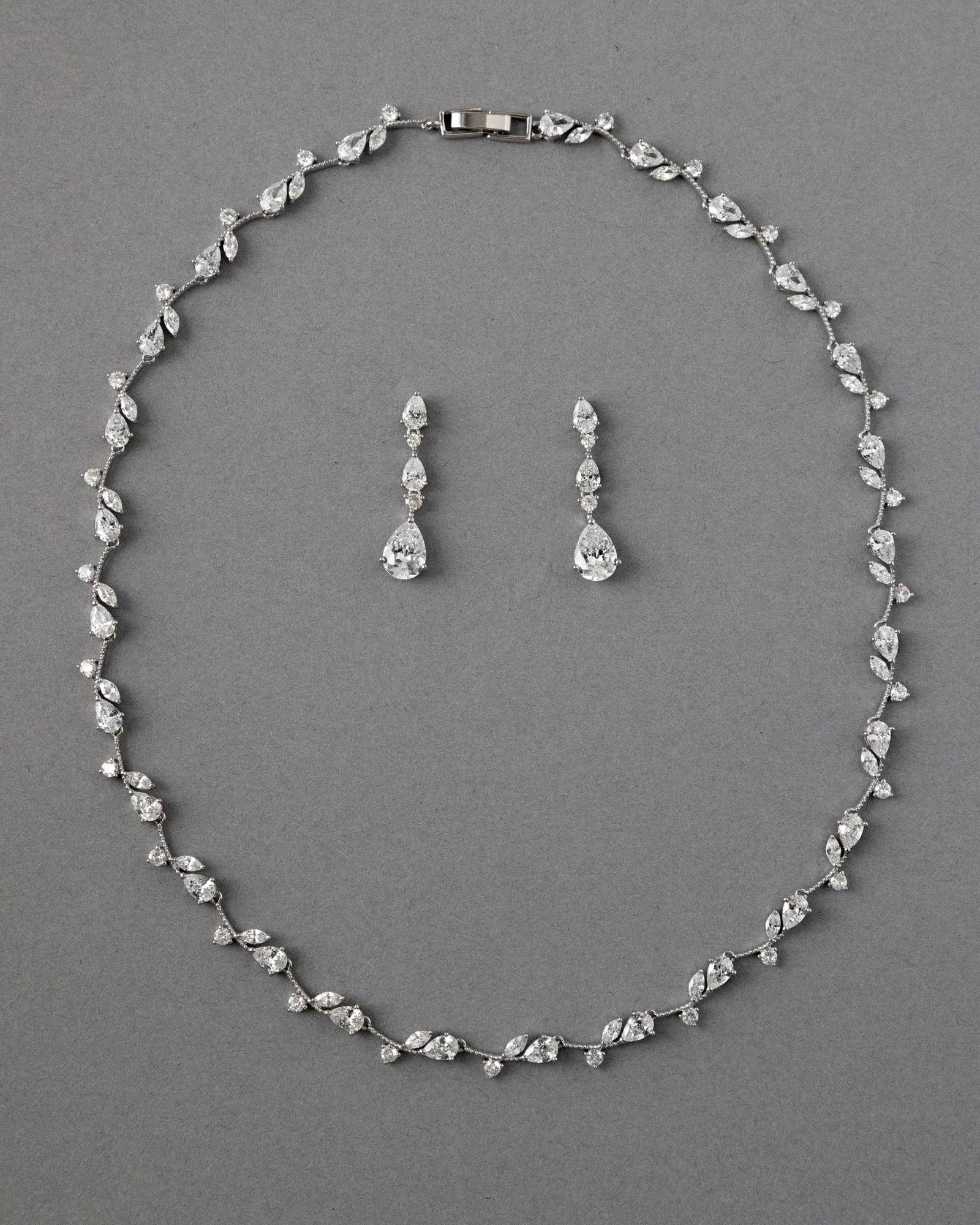 Pear Flower Buds Linked CZ Necklace and Earrings - Necklace Set - Cassandra Lynne