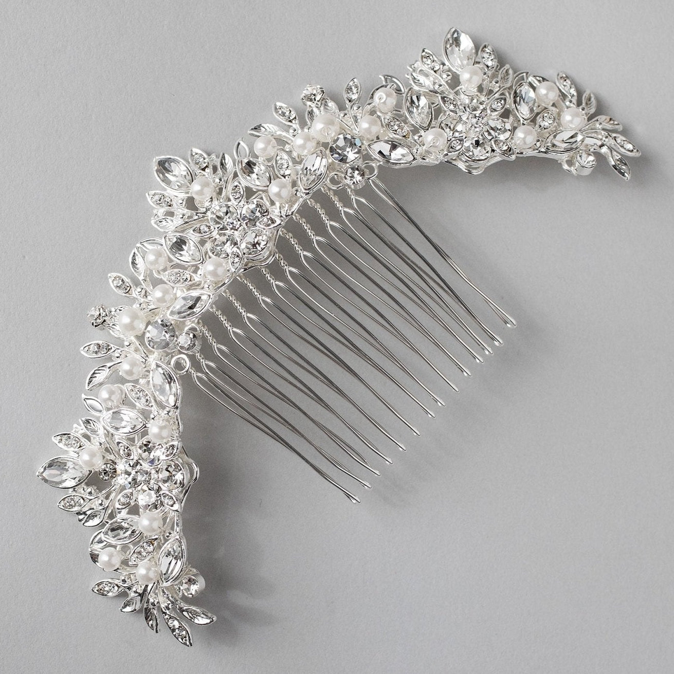 Pearl and Crystal Arched Wedding Comb - Hair Comb - Cassandra Lynne