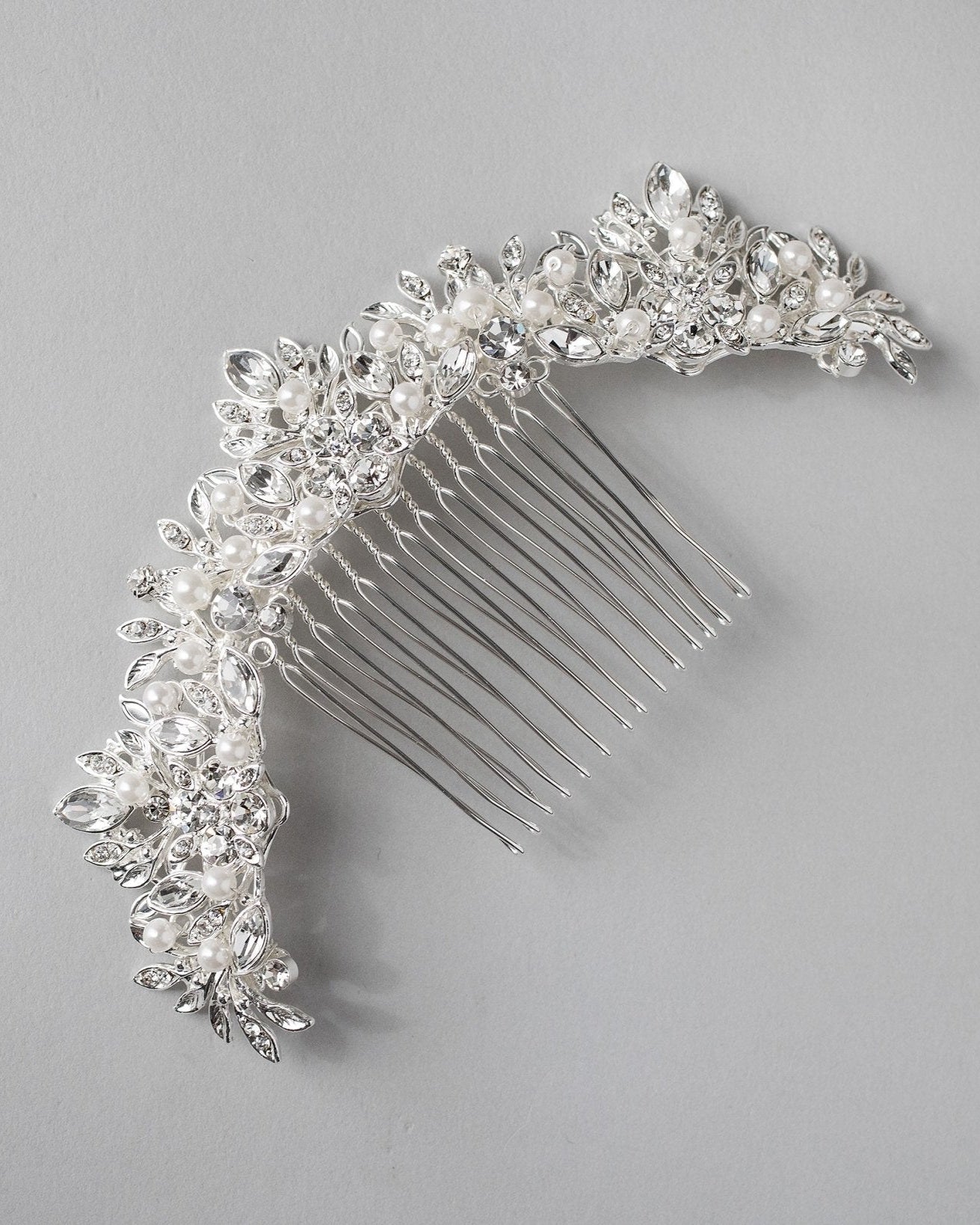Pearl and Crystal Arched Wedding Comb - Hair Comb - Cassandra Lynne