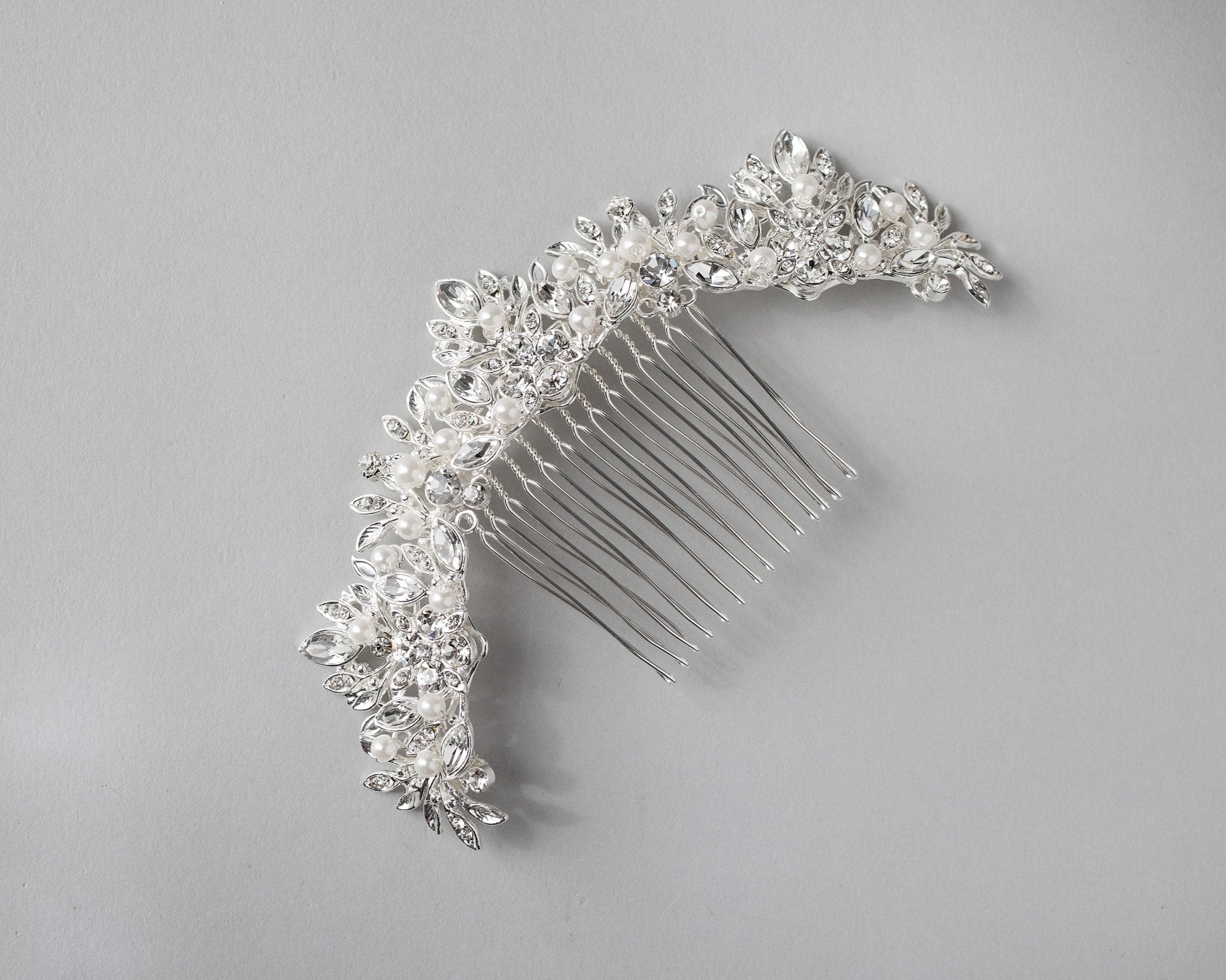 Pearl and Crystal Arched Wedding Comb - Hair Comb - Cassandra Lynne