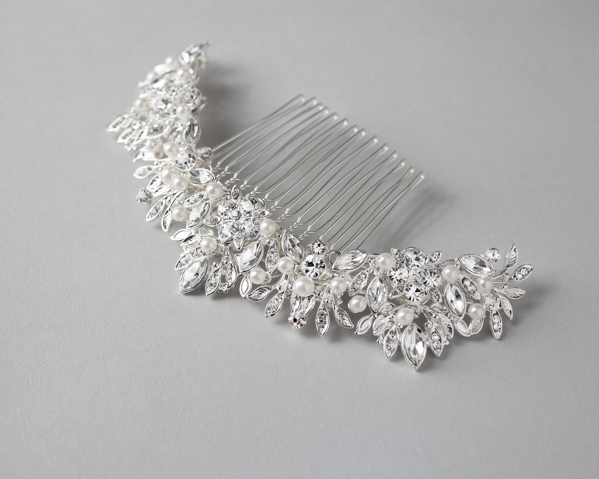 Pearl and Crystal Arched Wedding Comb - Hair Comb - Cassandra Lynne