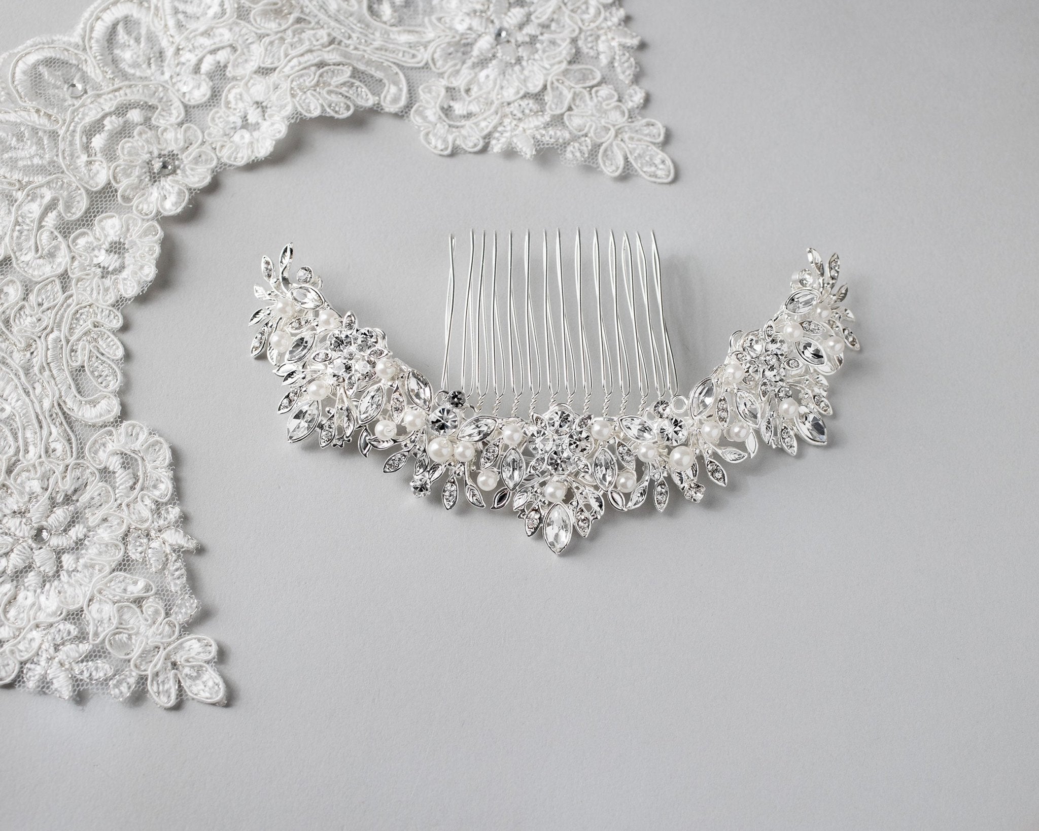 Pearl and Crystal Arched Wedding Comb - Hair Comb - Cassandra Lynne