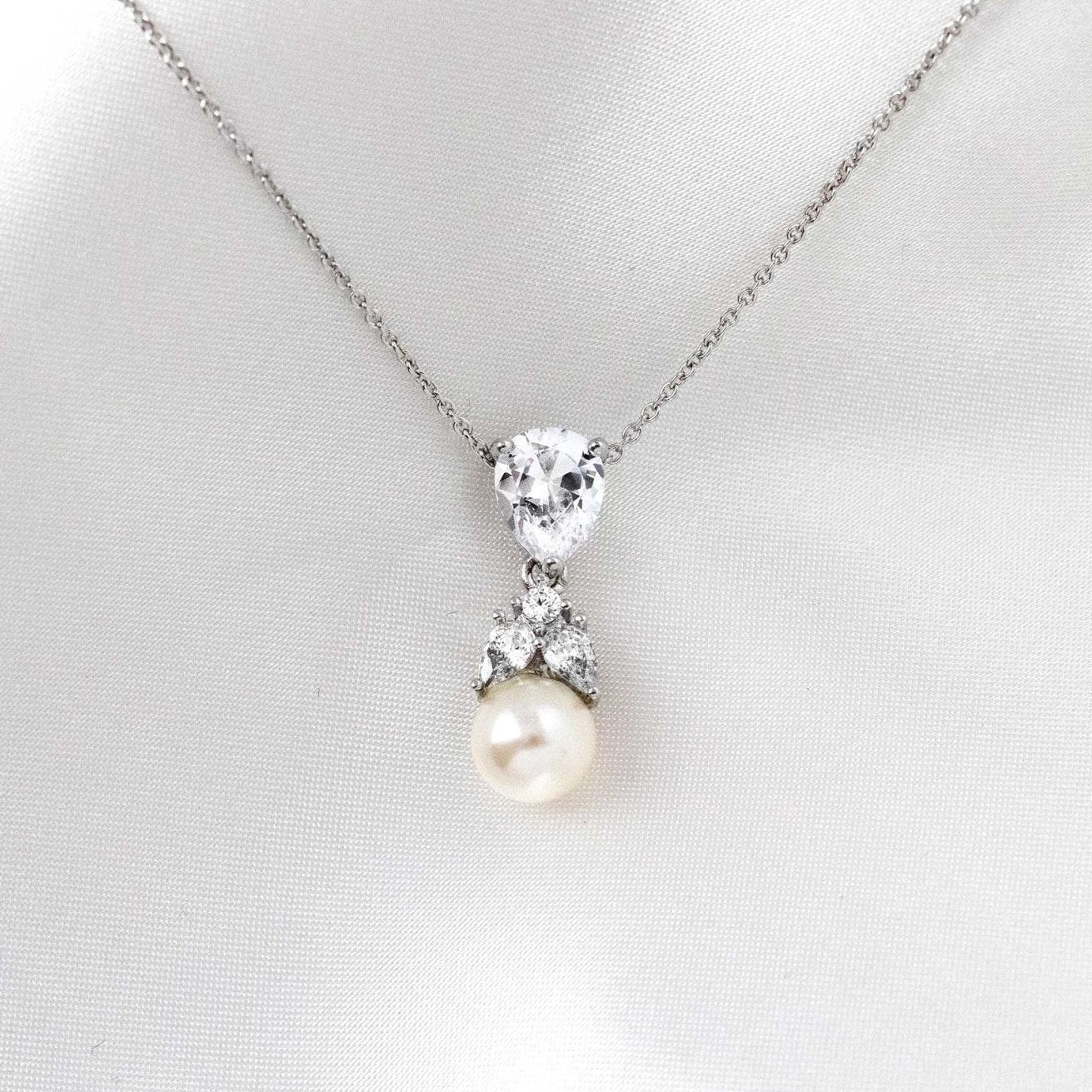 Pearl and Crystal CZ Pendant Necklace Set - Necklace Set - Cassandra Lynne