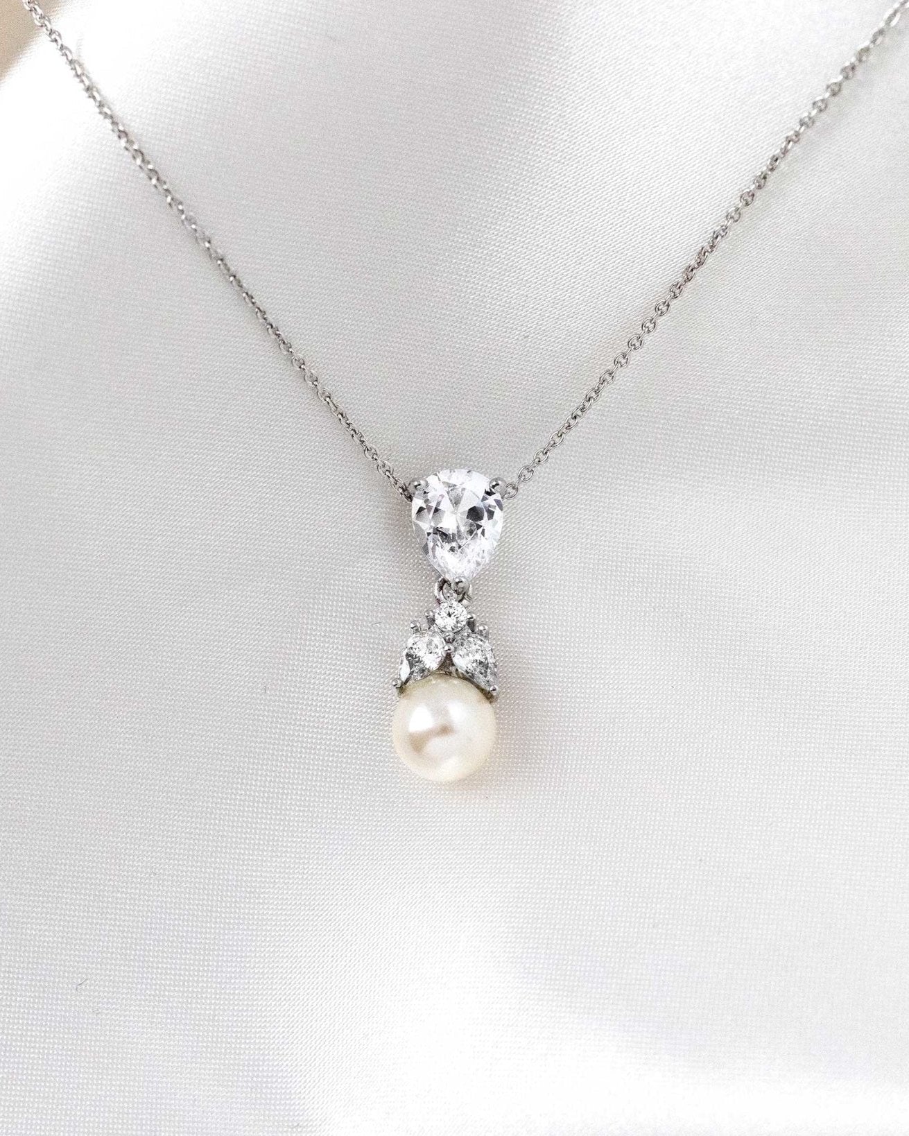 Pearl and Crystal CZ Pendant Necklace Set - Necklace Set - Cassandra Lynne