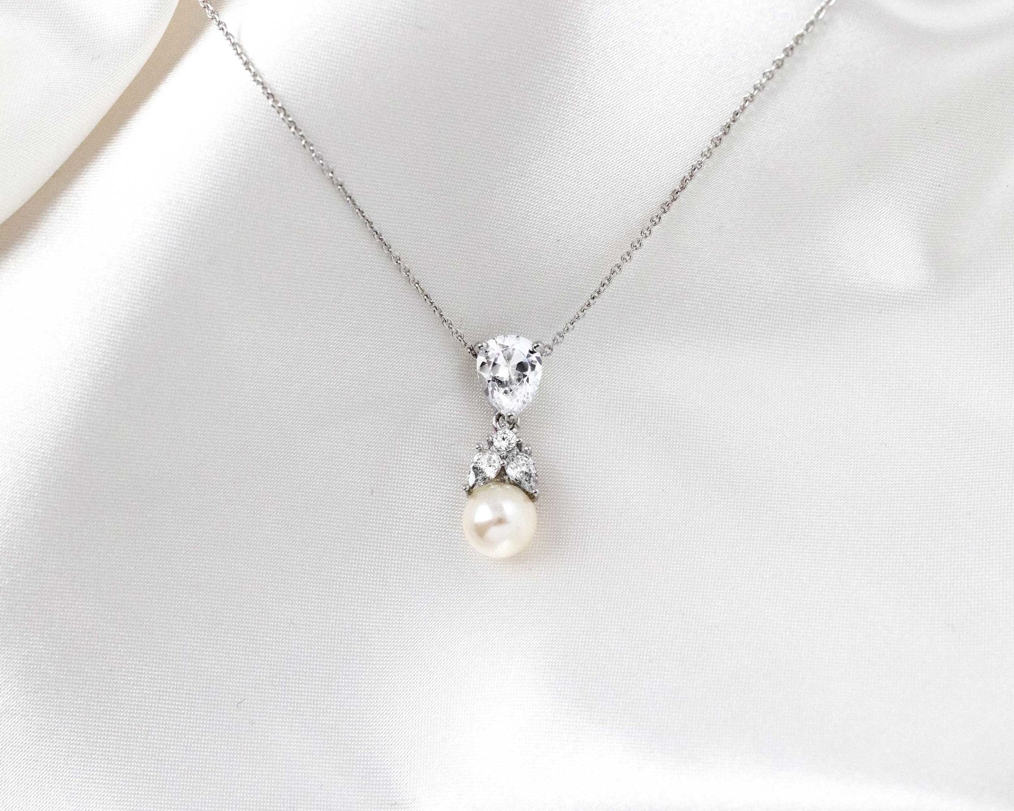 Pearl and Crystal CZ Pendant Necklace Set - Necklace Set - Cassandra Lynne
