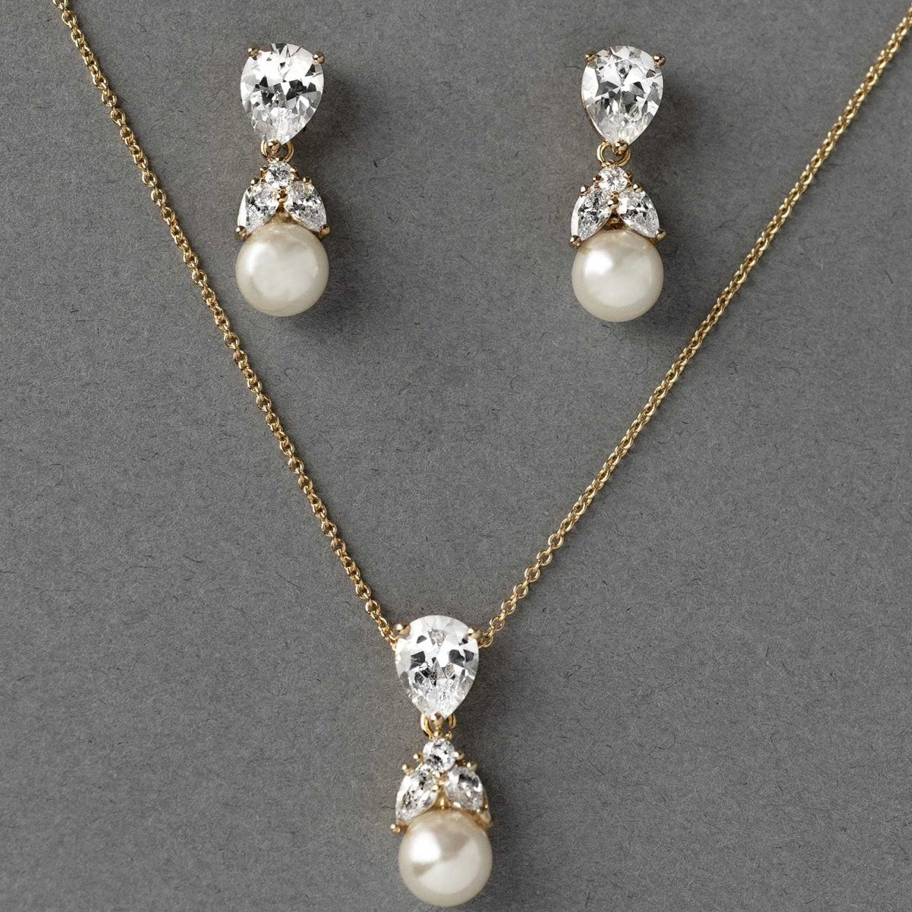 Pearl and Crystal CZ Pendant Necklace Set - Necklace Set - Cassandra Lynne