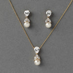 Pearl and Crystal CZ Pendant Necklace Set - Necklace Set - Cassandra Lynne