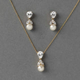 Pearl and Crystal CZ Pendant Necklace Set - Necklace Set - Cassandra Lynne
