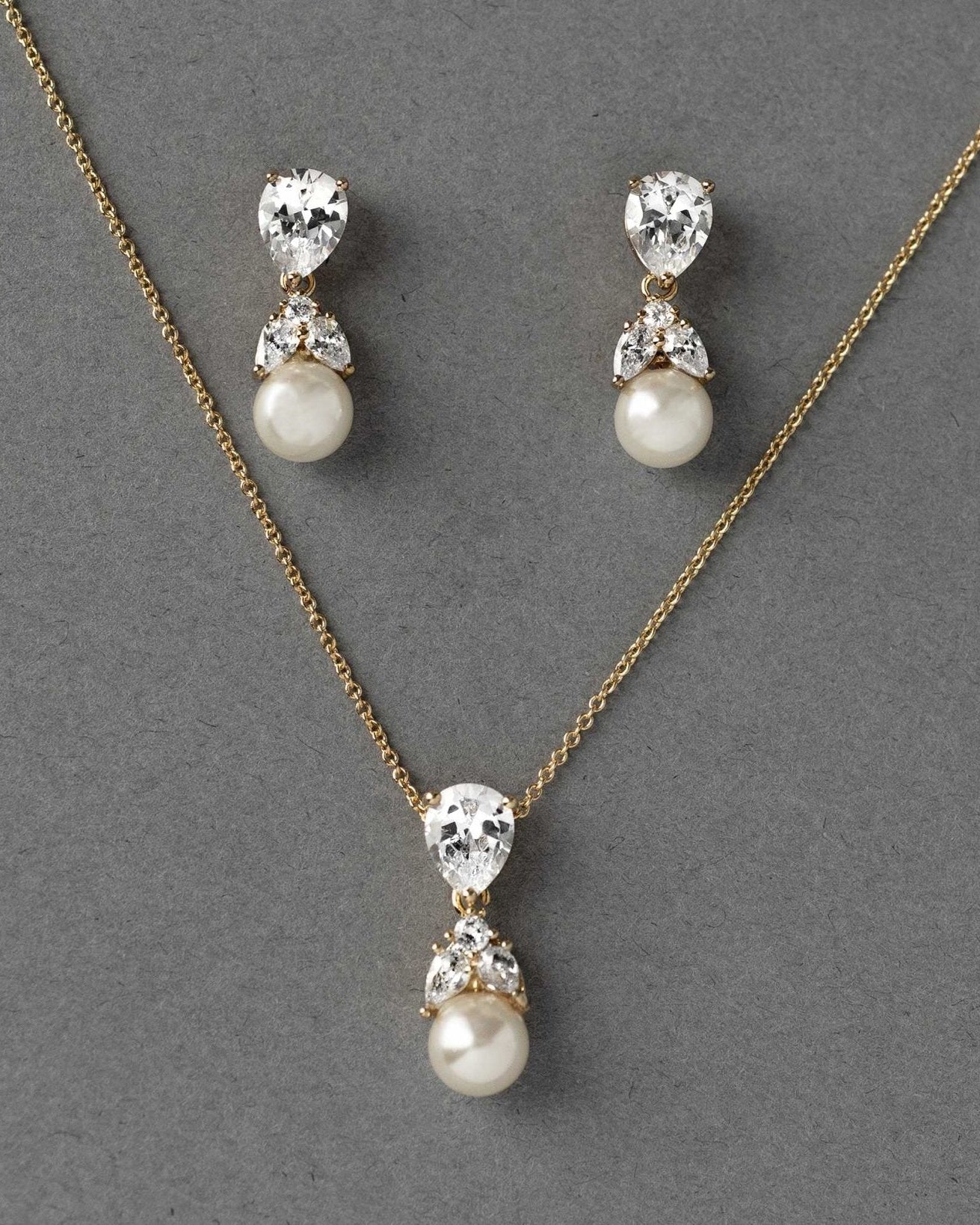 Pearl and Crystal CZ Pendant Necklace Set - Necklace Set - Cassandra Lynne