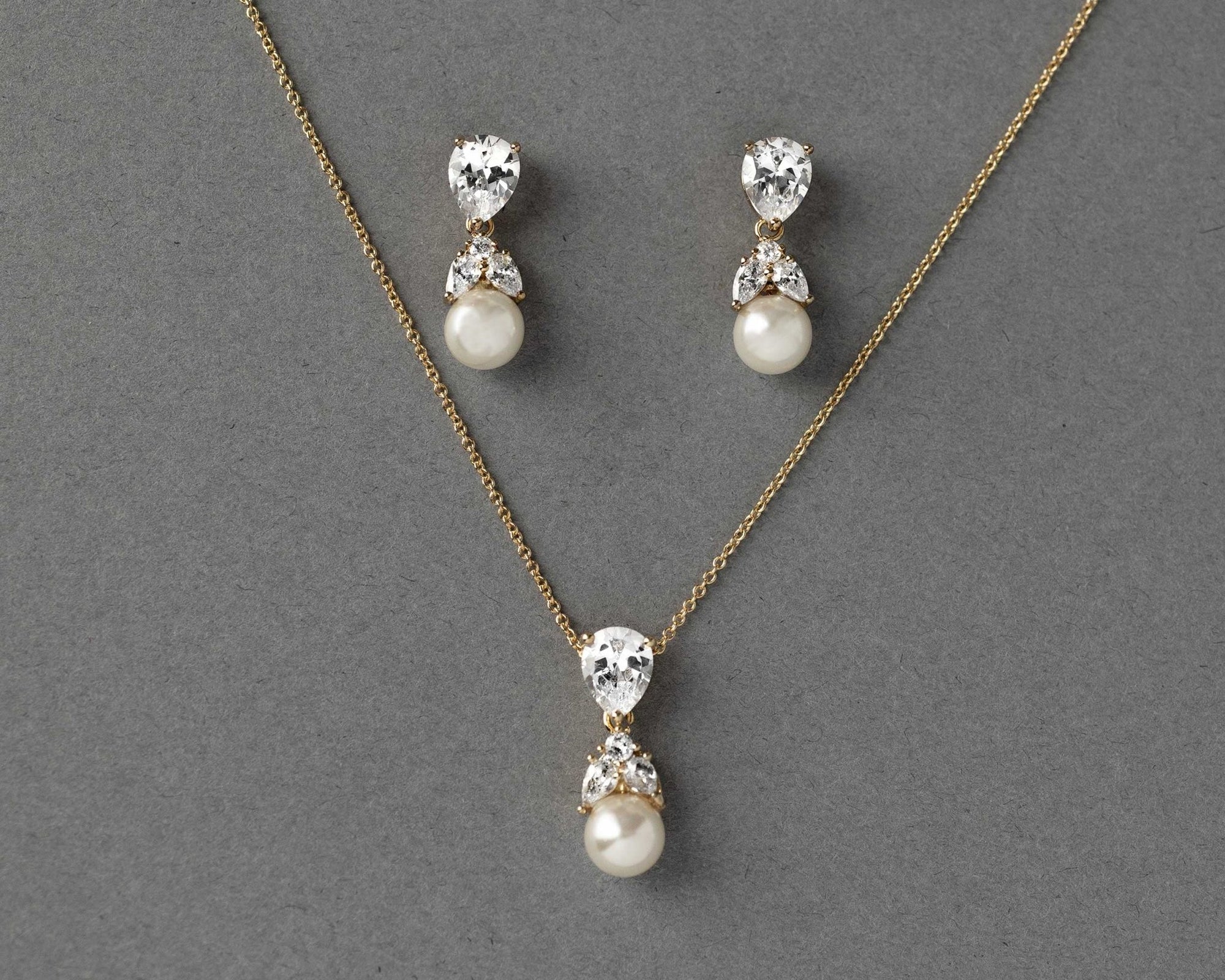 Pearl and Crystal CZ Pendant Necklace Set - Necklace Set - Cassandra Lynne