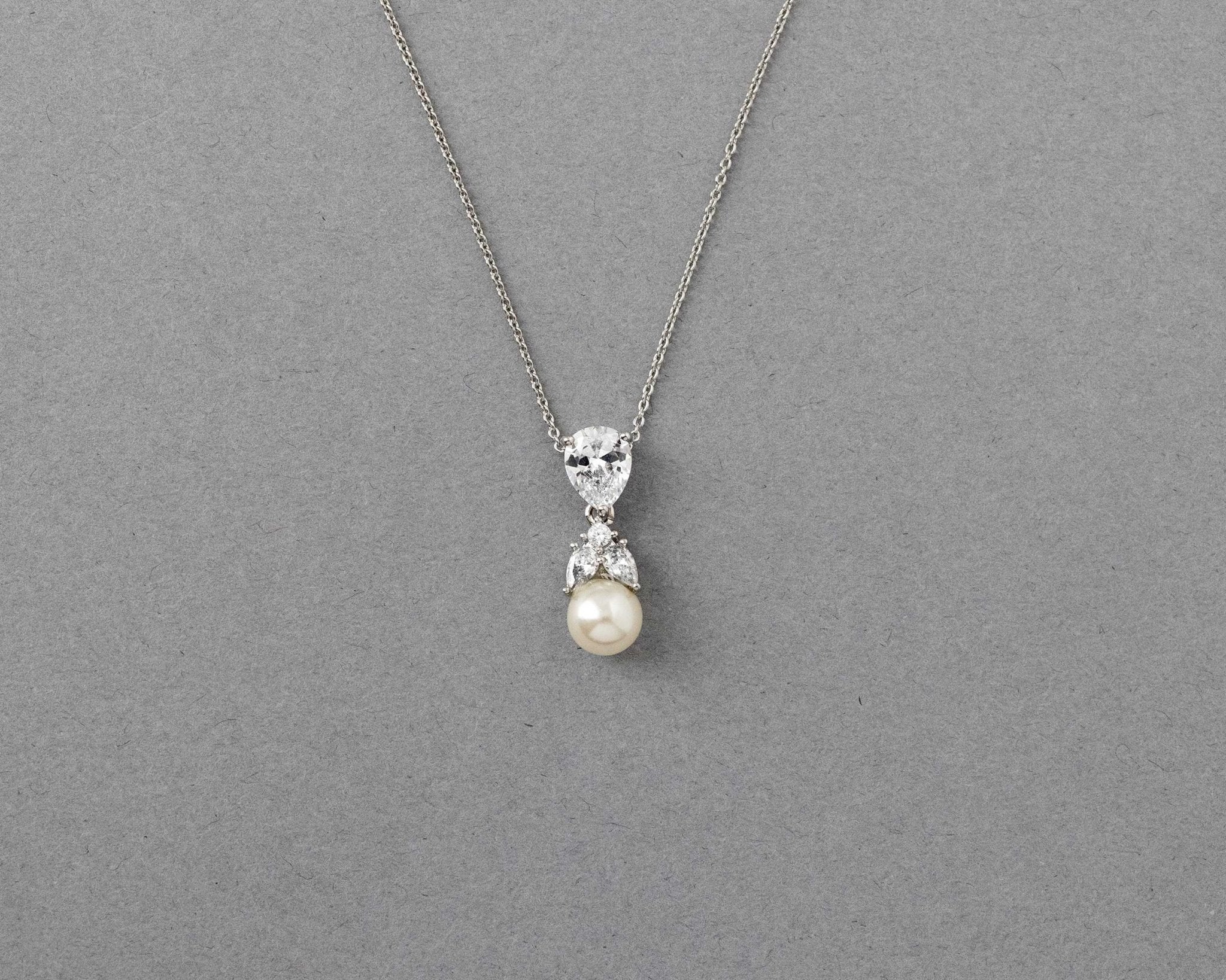 Pearl and Crystal CZ Pendant Necklace Set - Necklace Set - Cassandra Lynne