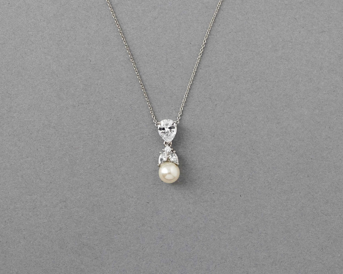 Pearl and Crystal CZ Pendant Necklace Set - Necklace Set - Cassandra Lynne