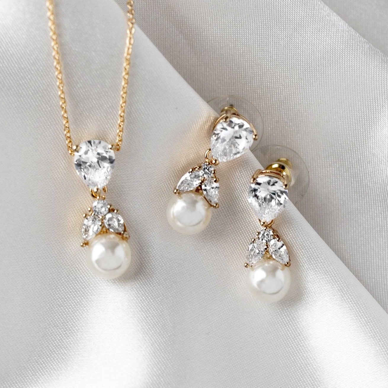 Pearl and Crystal CZ Pendant Necklace Set - Necklace Set - Cassandra Lynne