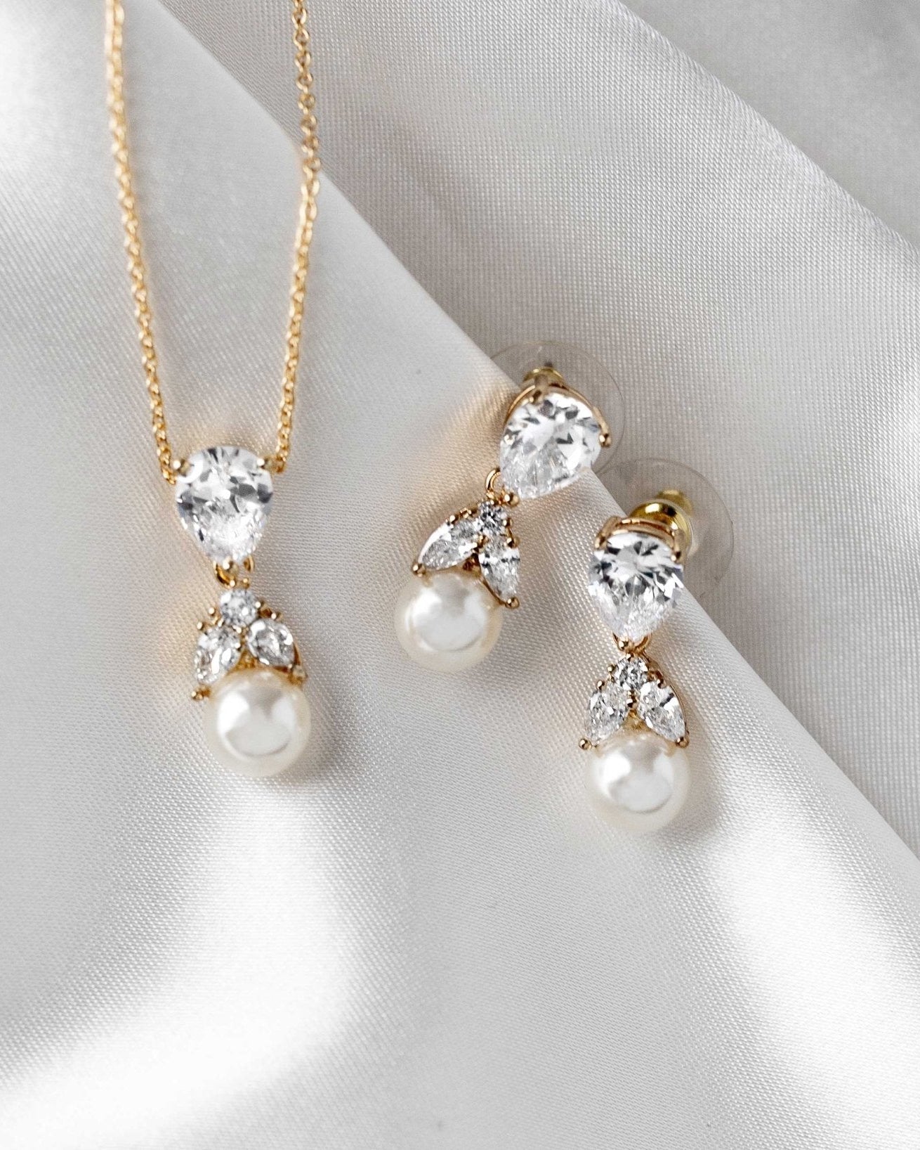 Pearl and Crystal CZ Pendant Necklace Set - Necklace Set - Cassandra Lynne