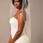 Pearl and Rhinestone Trimmed Wedding Veil Fingertip Length-Cassandra Lynne