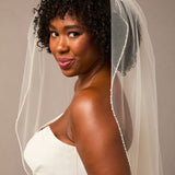 Pearl and Rhinestone Trimmed Wedding Veil Fingertip Length-Cassandra Lynne