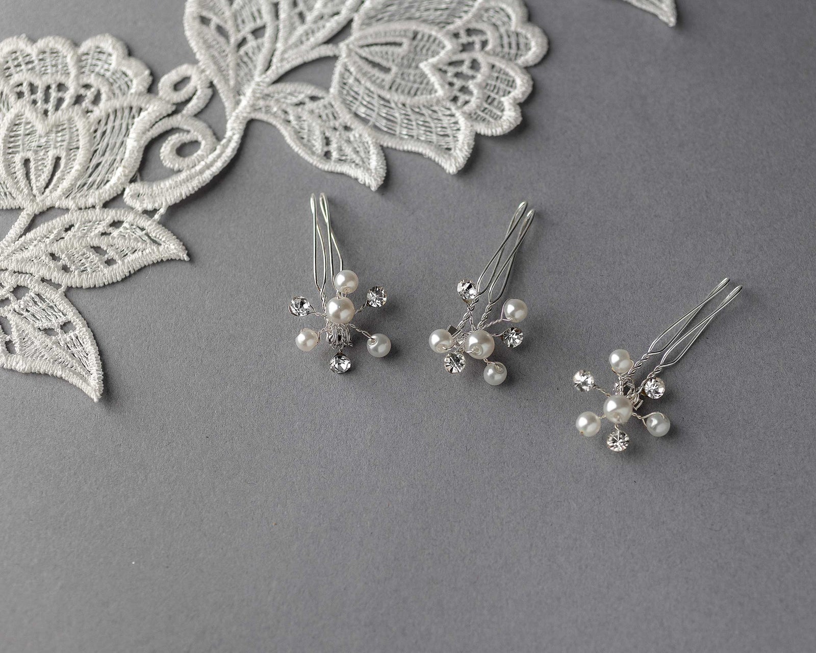 Mini Pearl and Rhinestone Hair Comb Set