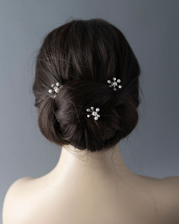 Mini Pearl and Rhinestone Hair Comb Set