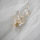 Pearl and Crystal Spray Wedding Hair Clip - Hair Clips - Cassandra Lynne