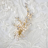 Pearl and Crystal Spray Wedding Hair Clip - Hair Clips - Cassandra Lynne