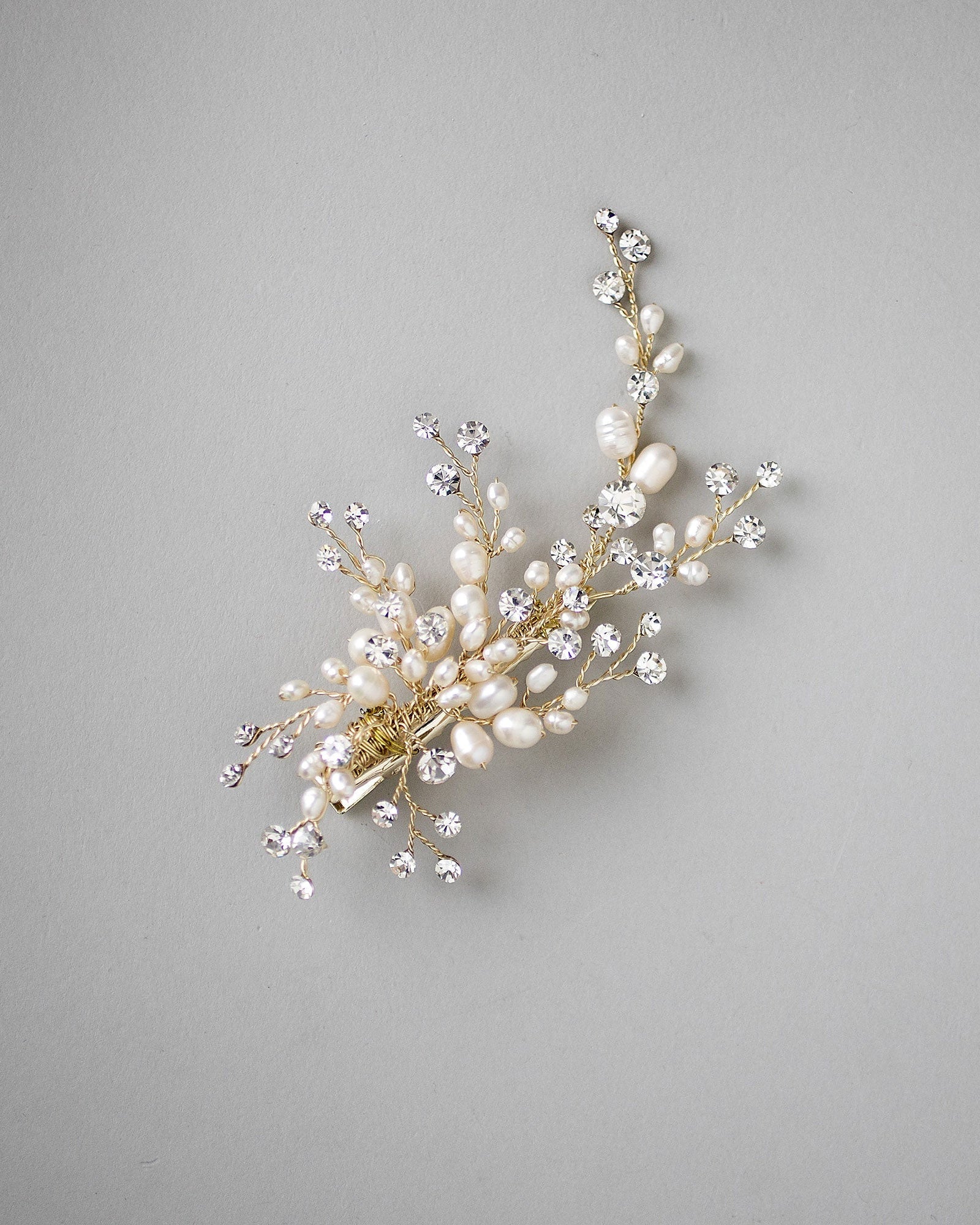 Pearl and Crystal Spray Wedding Hair Clip - Hair Clips - Cassandra Lynne
