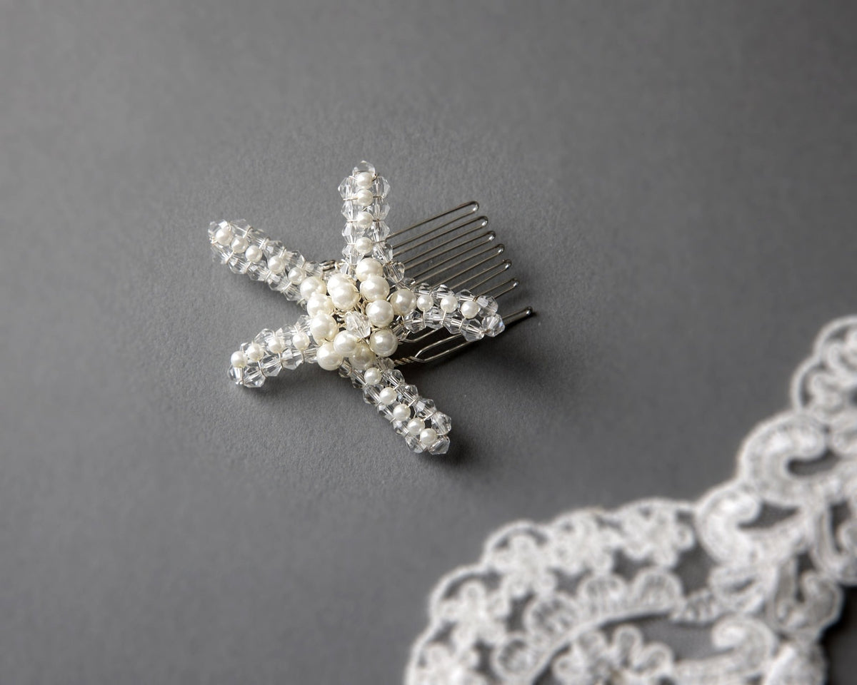 Pearl and Crystal Starfish Hair Comb - Hair Comb - Cassandra Lynne