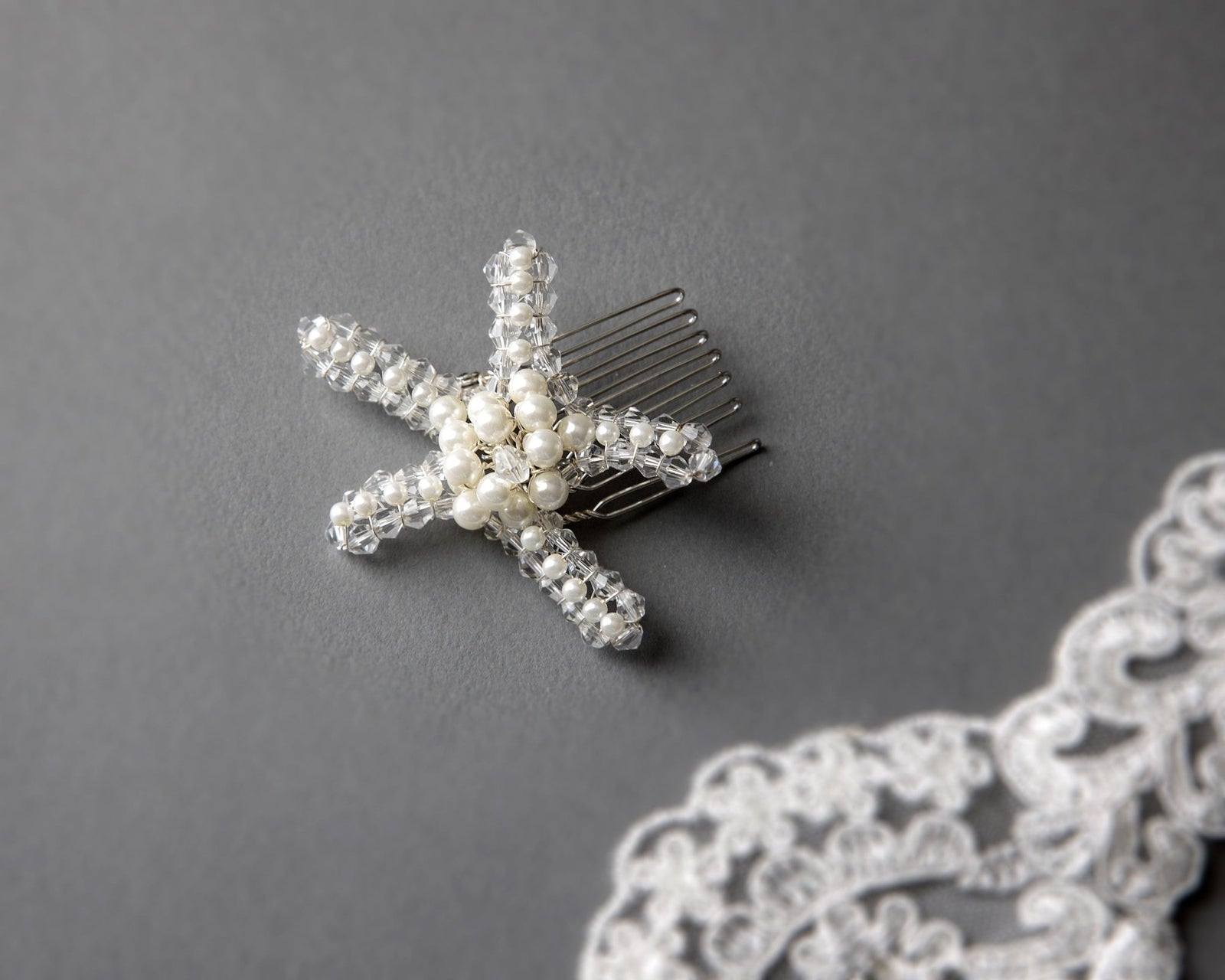 Pearl and Crystal Starfish Hair Comb - Hair Comb - Cassandra Lynne