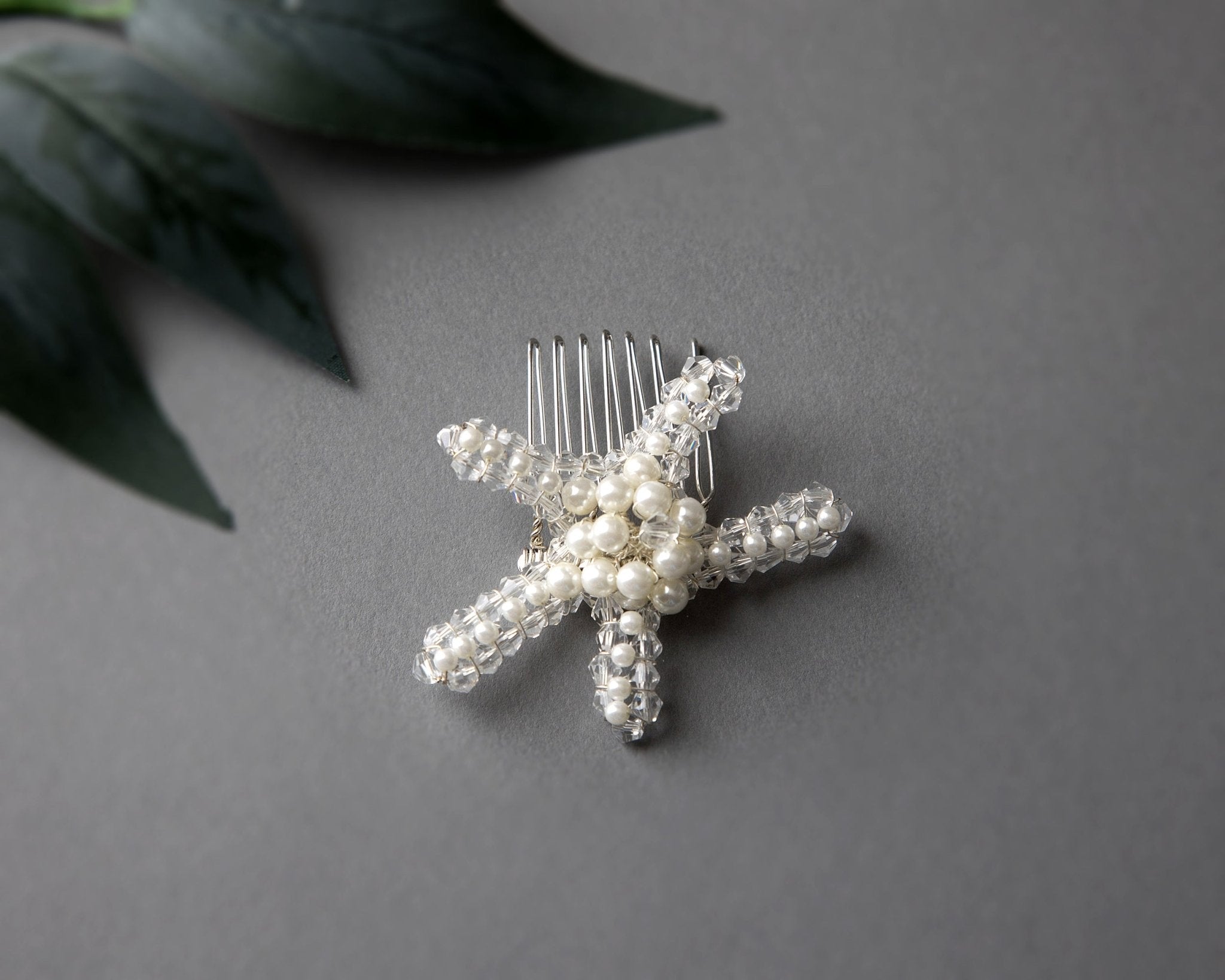 Pearl and Crystal Starfish Hair Comb - Hair Comb - Cassandra Lynne