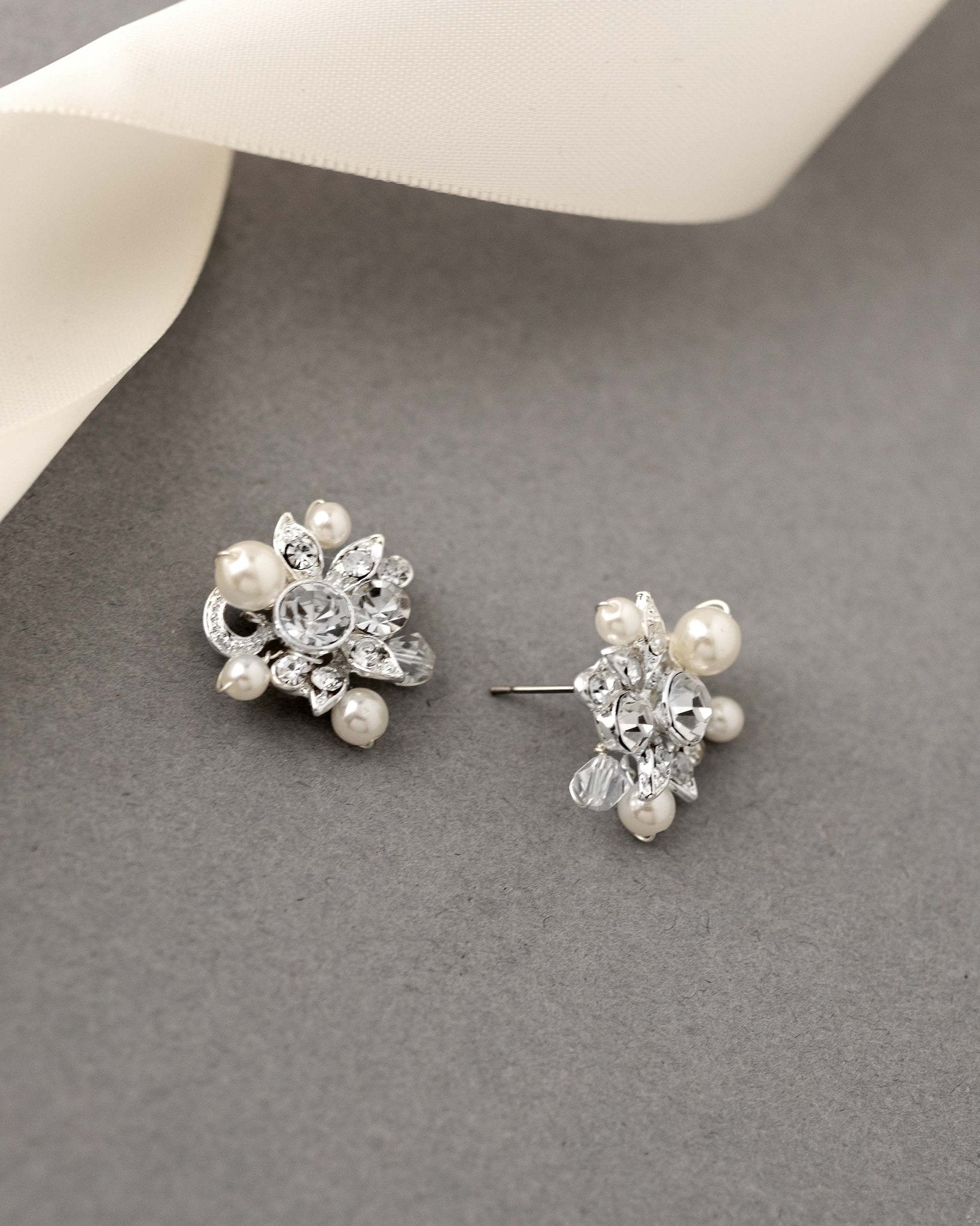 Pearl and Crystal Stud Earrings - Earrings - Cassandra Lynne