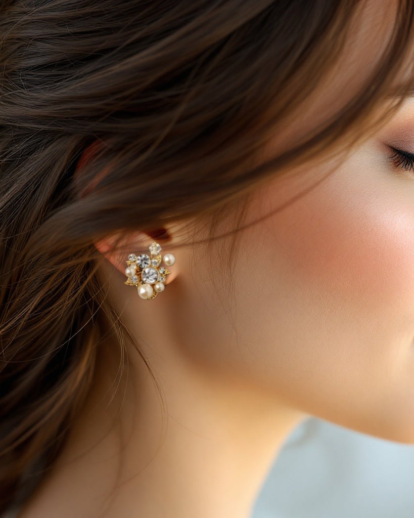 Pearl and Crystal Stud Earrings - Earrings - Cassandra Lynne
