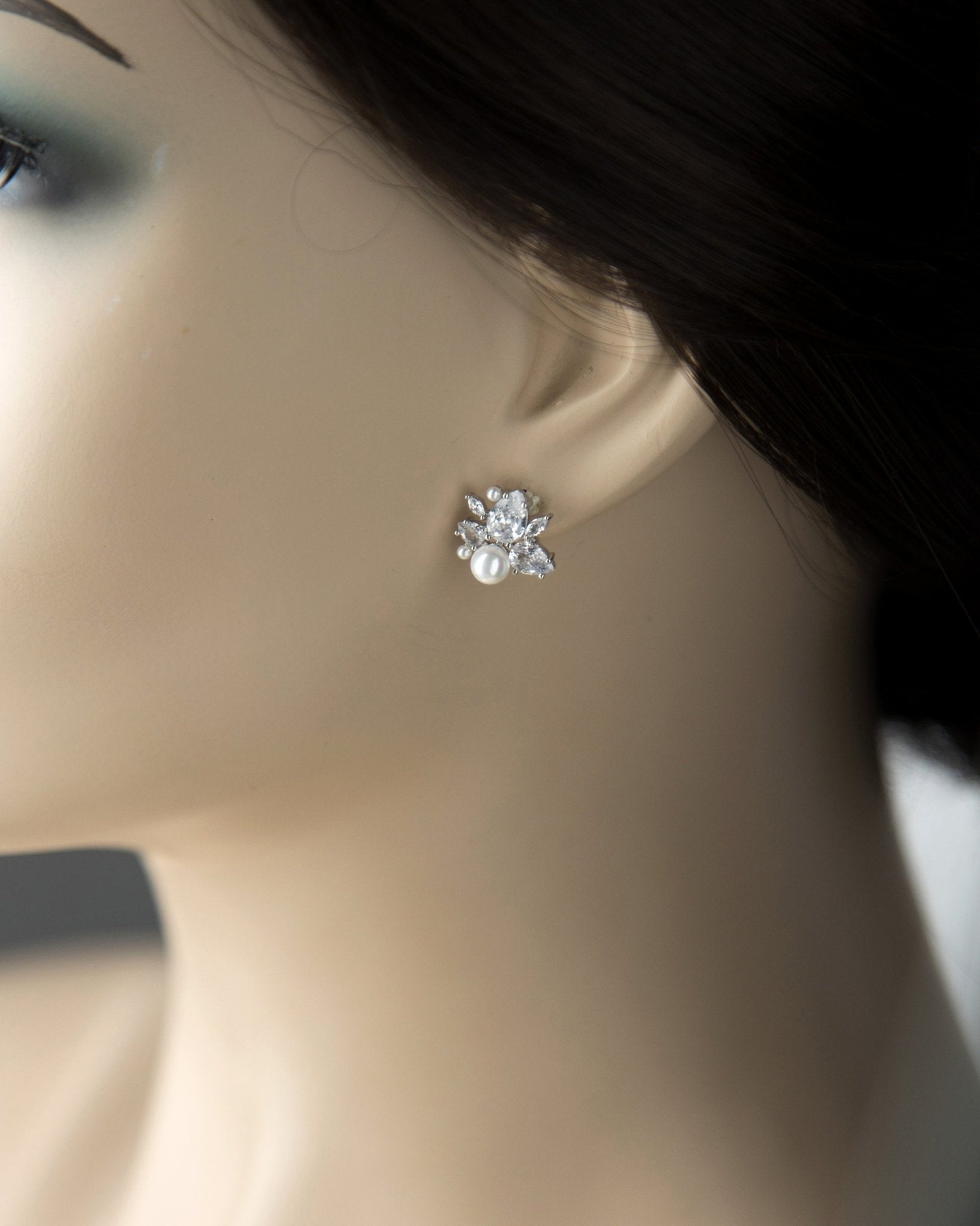 Pearl and CZ Cluster Stud Earrings - Earrings - Cassandra Lynne