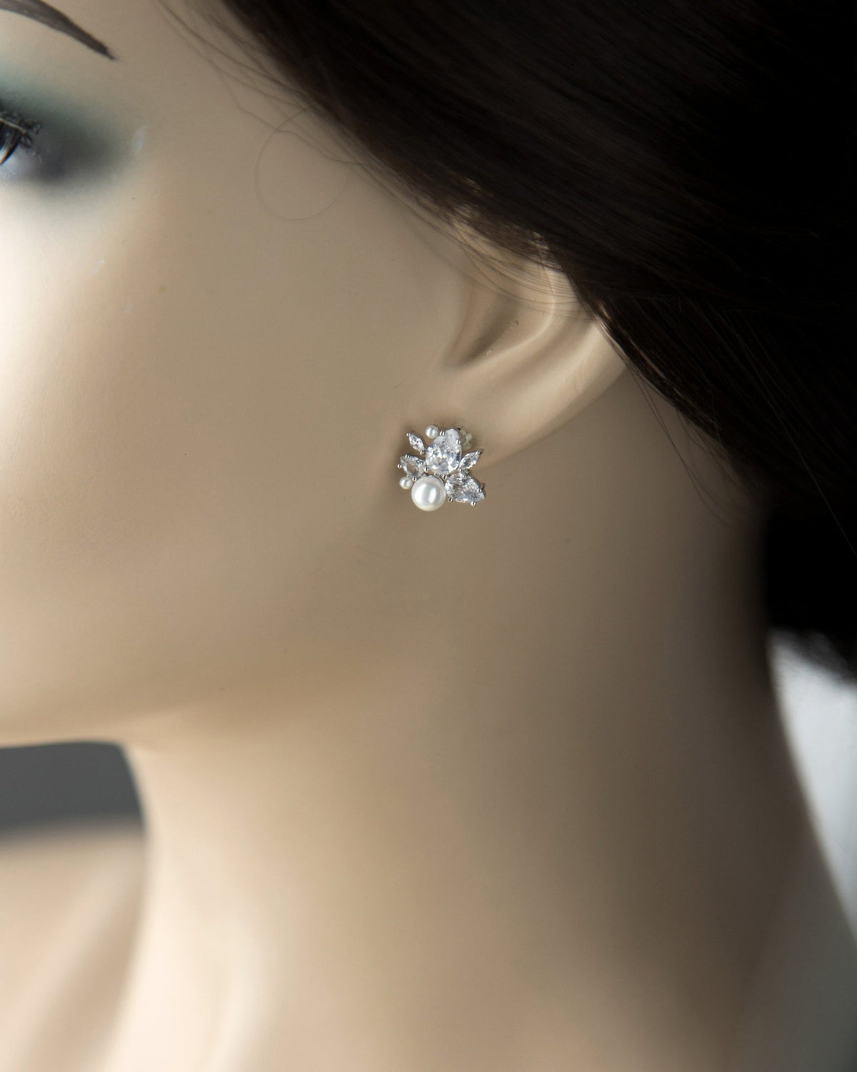 Pearl and CZ Cluster Stud Earrings - Earrings - Cassandra Lynne