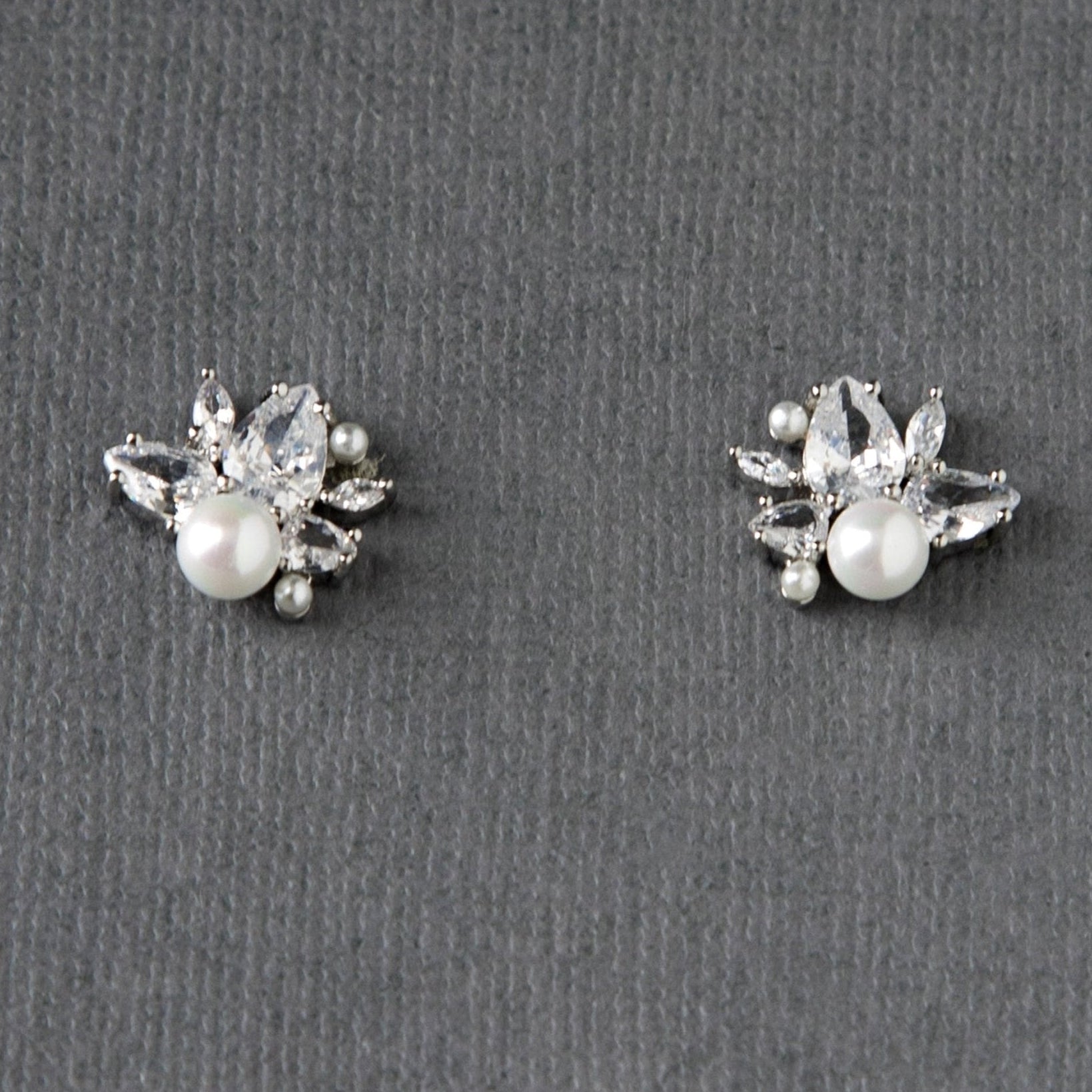 Pearl and CZ Cluster Stud Earrings - Earrings - Cassandra Lynne