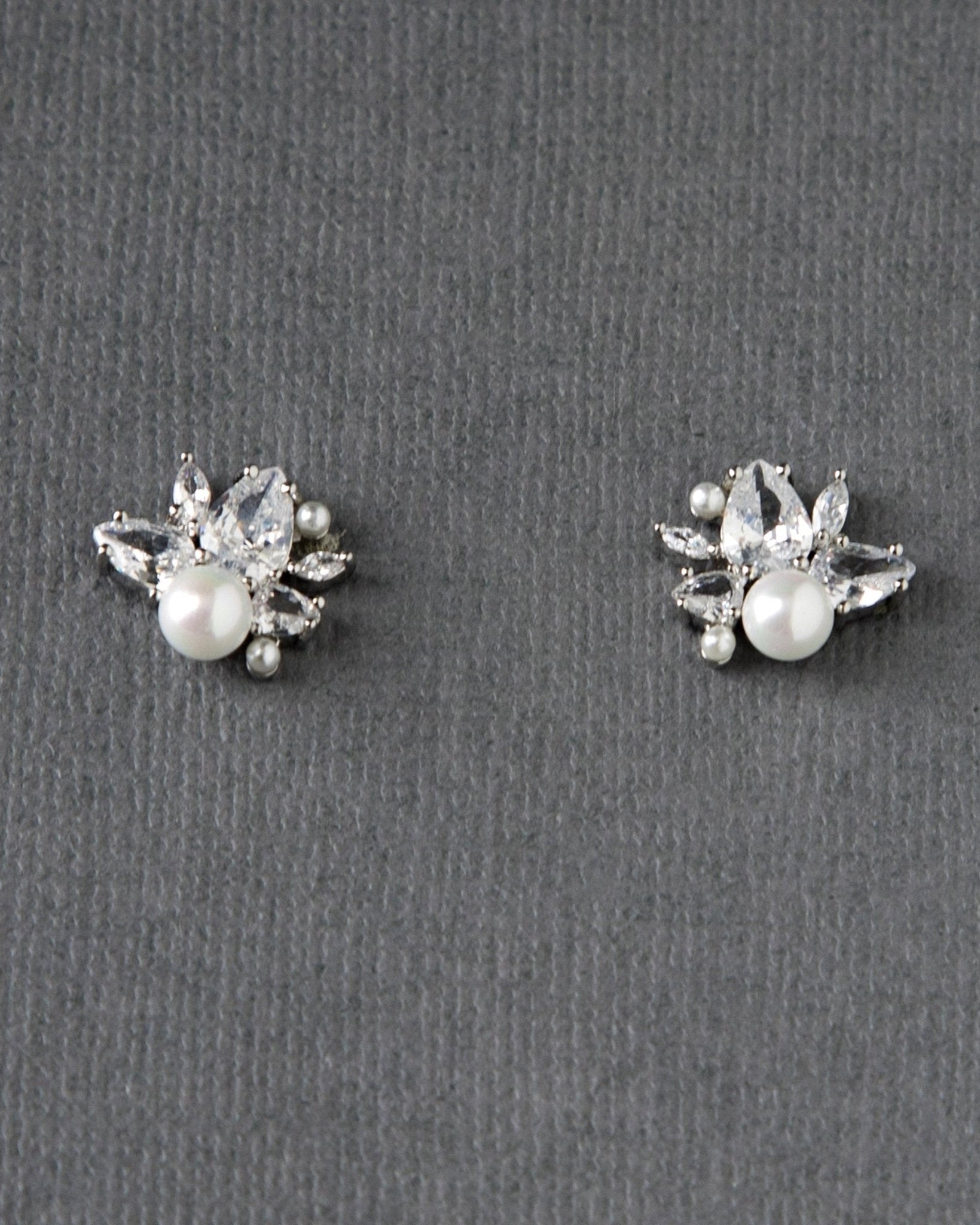 Pearl and CZ Cluster Stud Earrings - Earrings - Cassandra Lynne